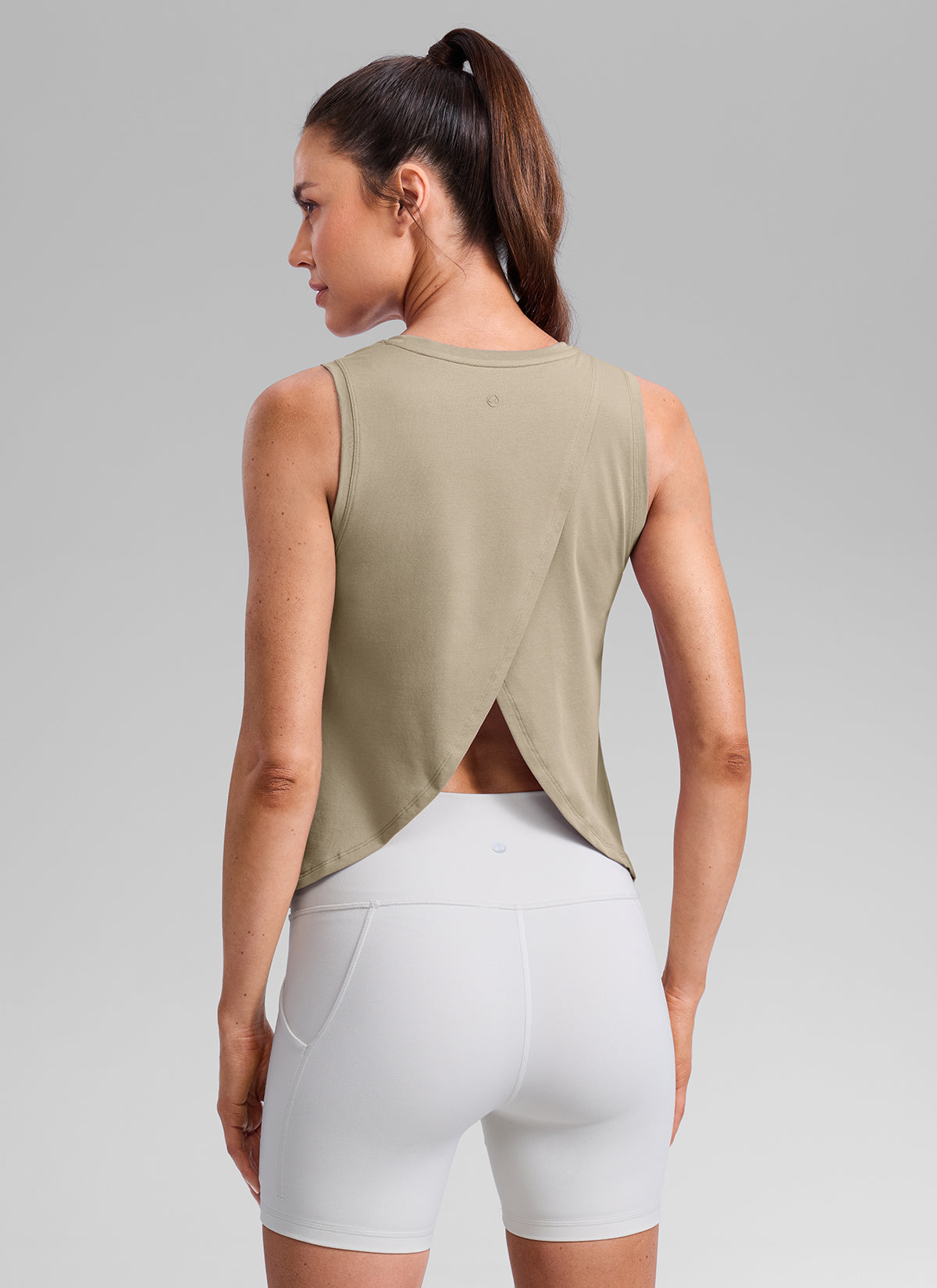 CRZ YOGA Women's Poly Cotton-Blend Workout Open Split Back Tank Oak