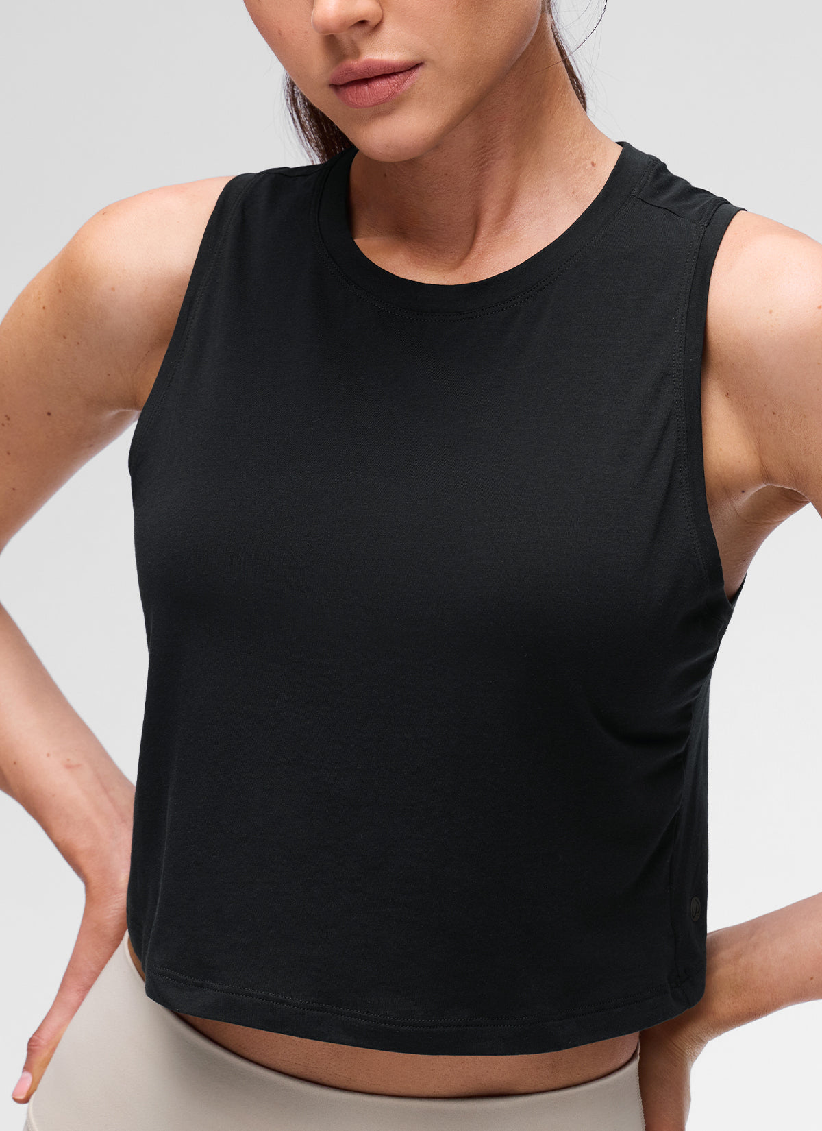 CRZ YOGA Women's Pima Cotton Casual Crewneck RacerBack Crop Tank Black