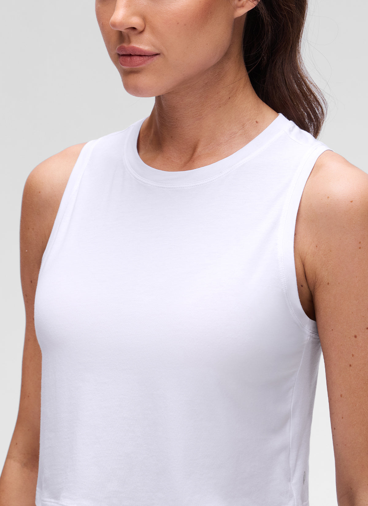 CRZ YOGA Women's Pima Cotton Casual Crewneck RacerBack Crop Tank White