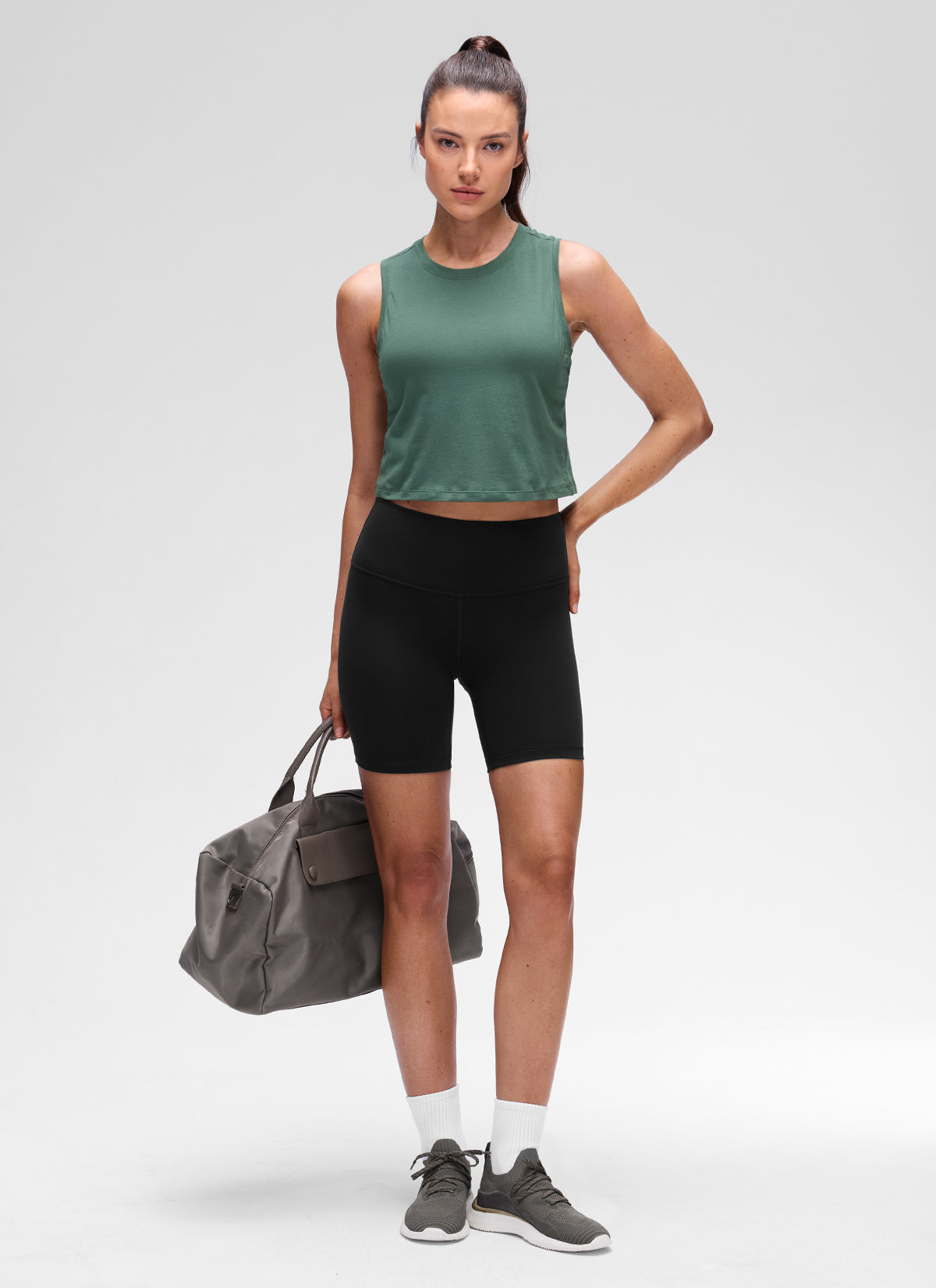 CRZ YOGA Women's Pima Cotton Casual Crewneck RacerBack Crop Tank Graphite Green