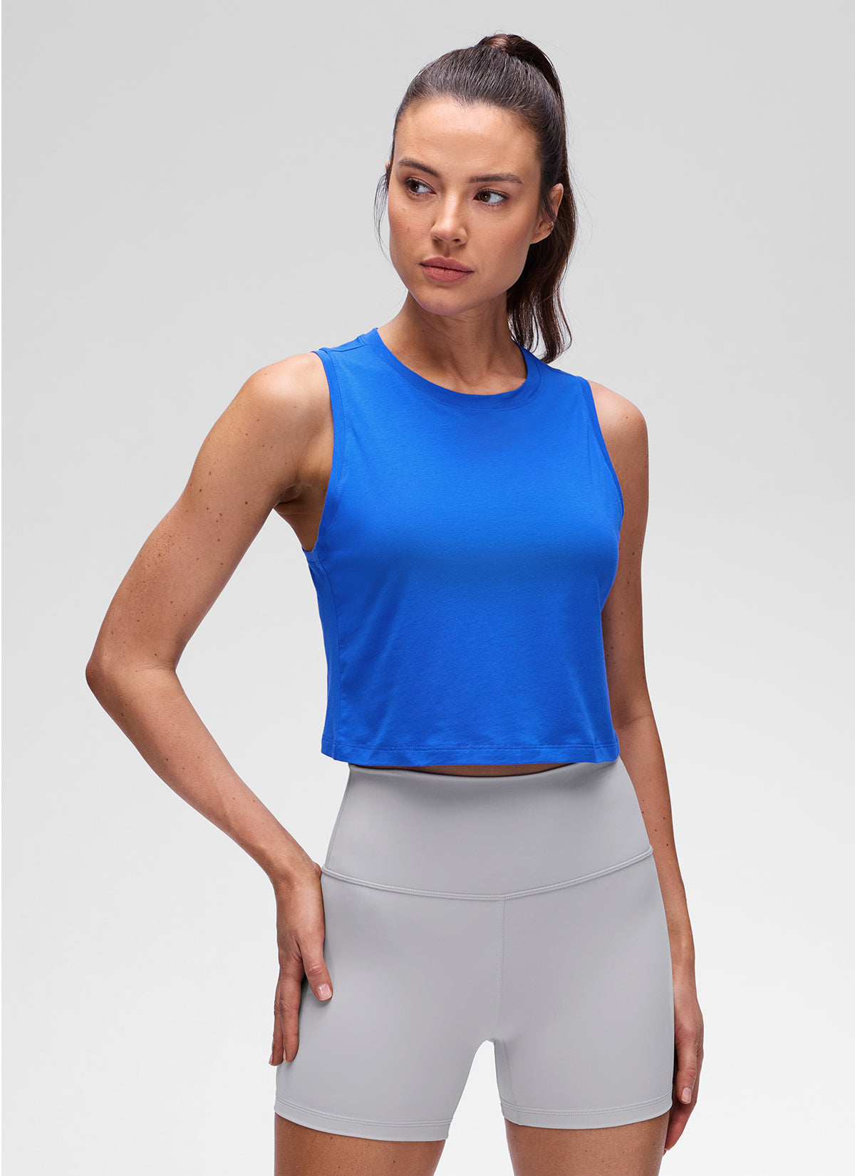 CRZ YOGA Women's Pima Cotton Casual Crewneck RacerBack Crop Tank Strong Blue