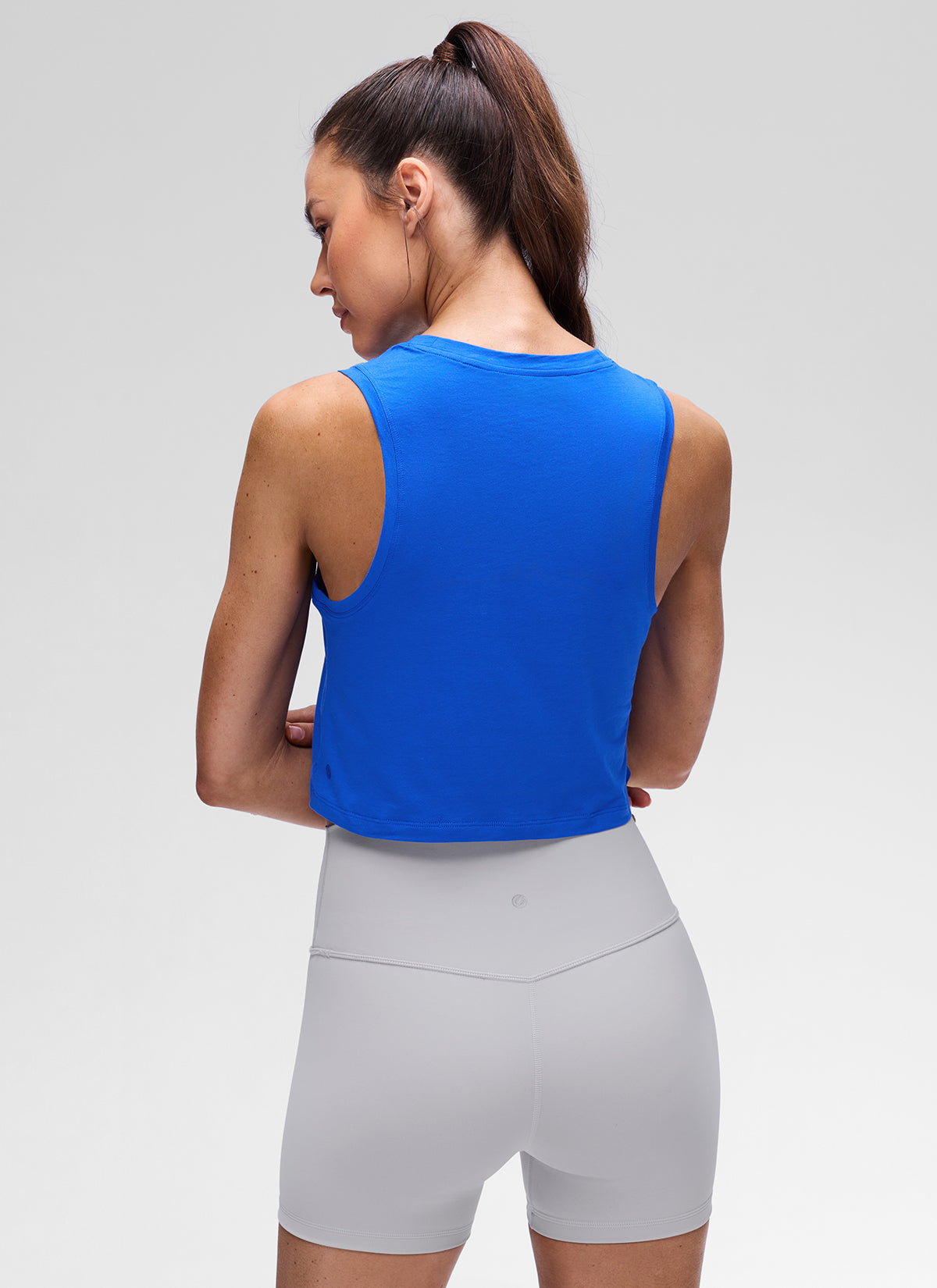CRZ YOGA Women's Pima Cotton Casual Crewneck RacerBack Crop Tank Strong Blue
