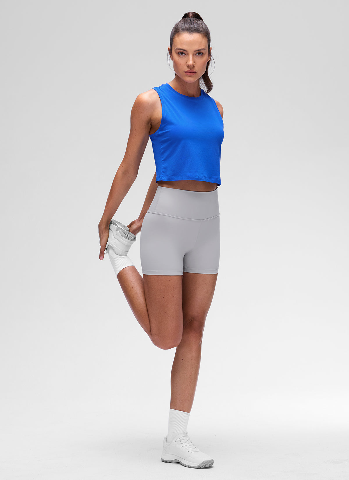 CRZ YOGA Women's Pima Cotton Casual Crewneck RacerBack Crop Tank Strong Blue