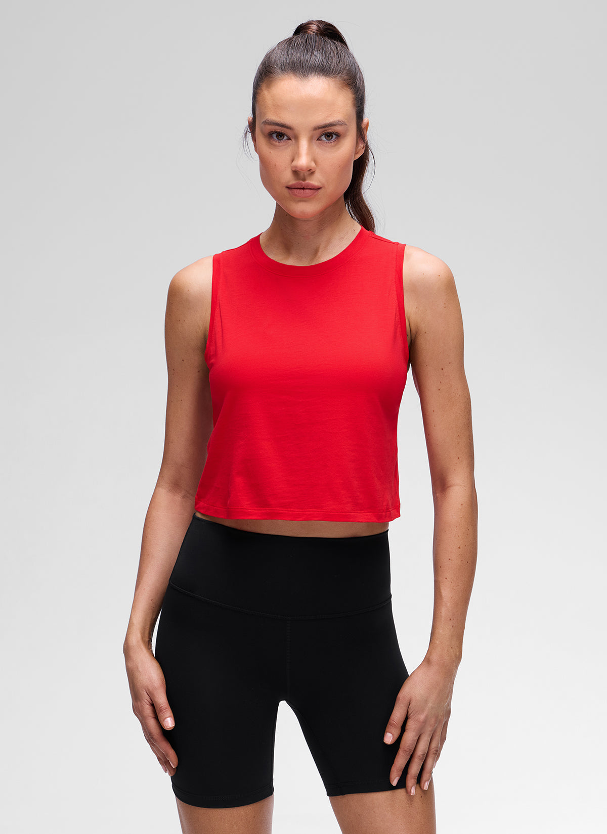 CRZ YOGA Women's Pima Cotton Casual Crewneck RacerBack Crop Tank Festival Red