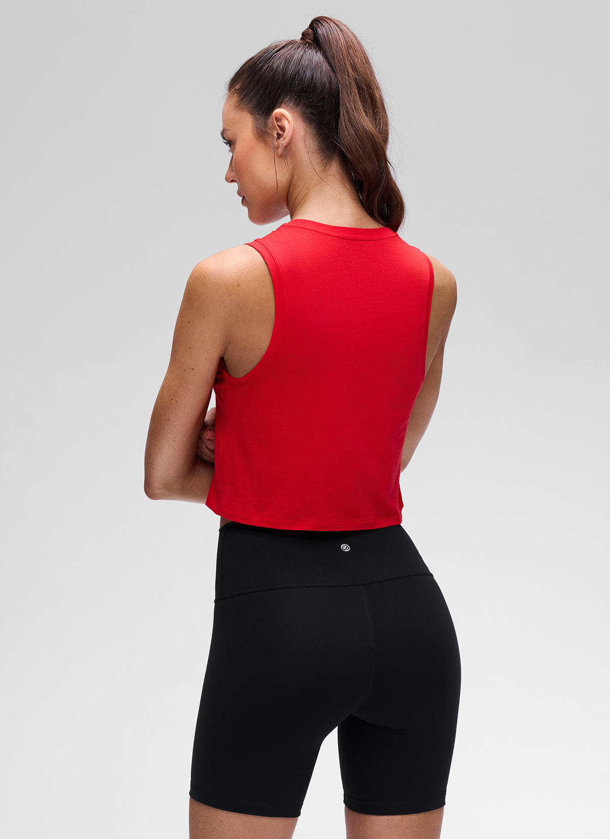 CRZ YOGA Women's Pima Cotton Casual Crewneck RacerBack Crop Tank Festival Red