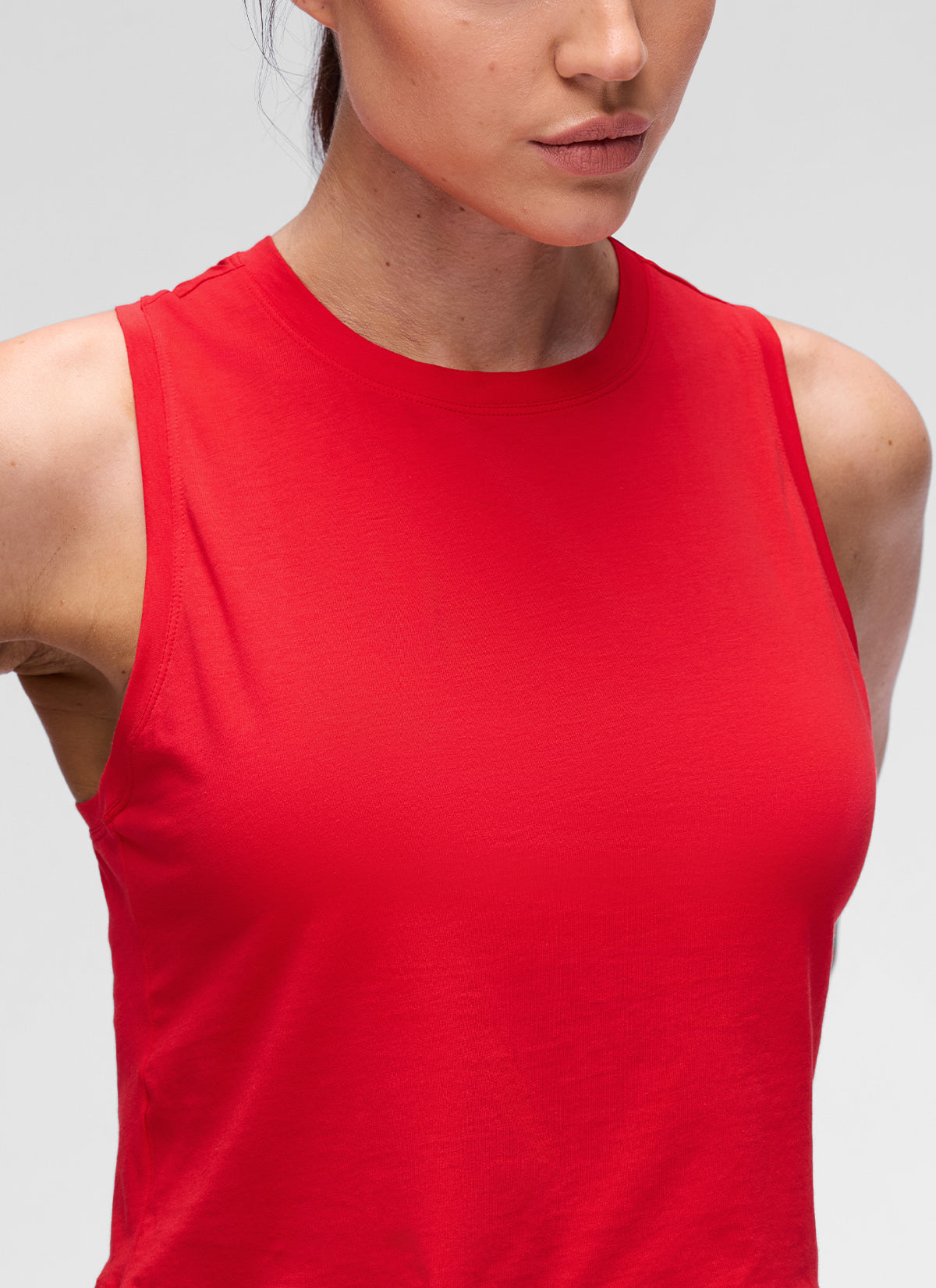 CRZ YOGA Women's Pima Cotton Casual Crewneck RacerBack Crop Tank Festival Red