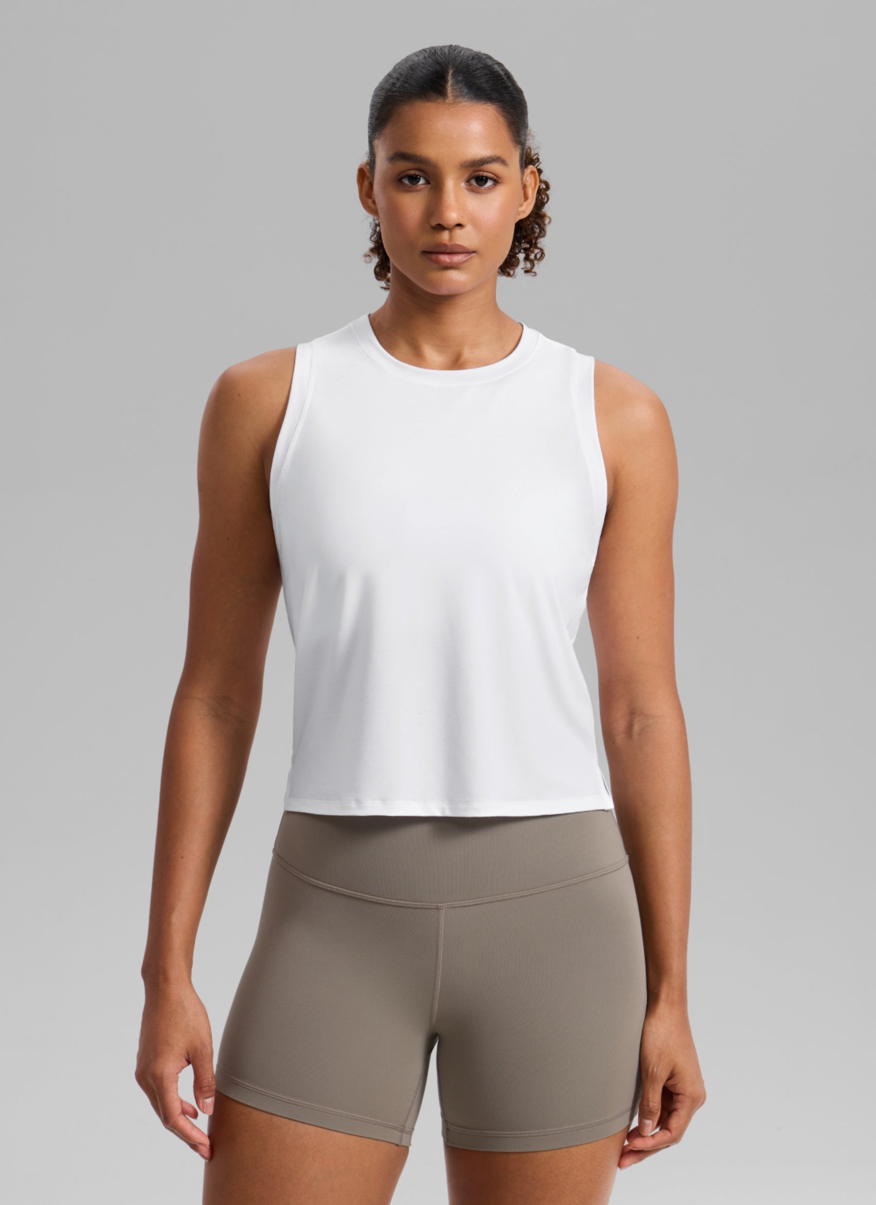 CRZ YOGA Women's Quick Dry Crop Racerback Sleevesless Tank Tops White