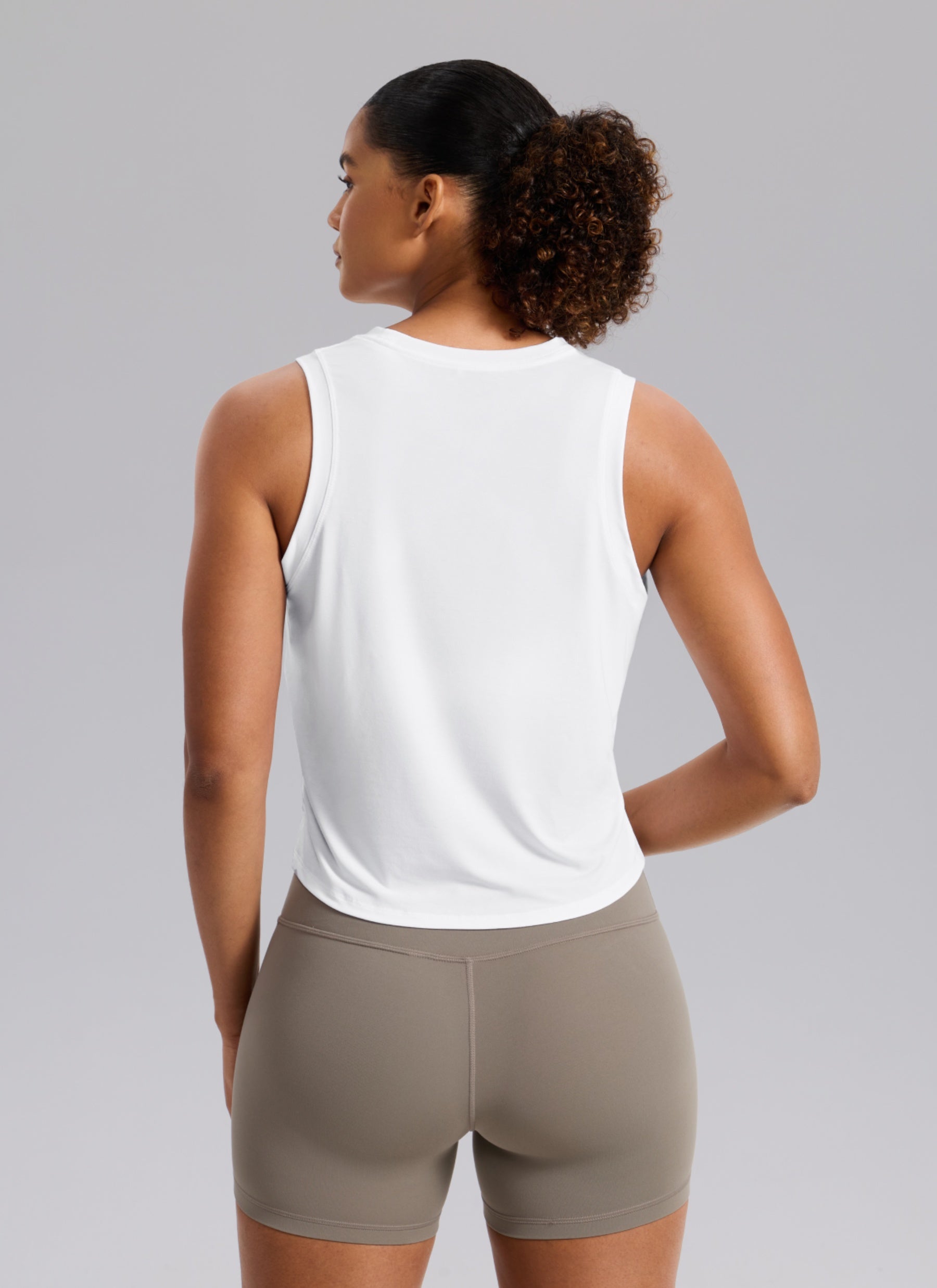 CRZ YOGA Women's Quick Dry Crop Racerback Sleevesless Tank Tops White