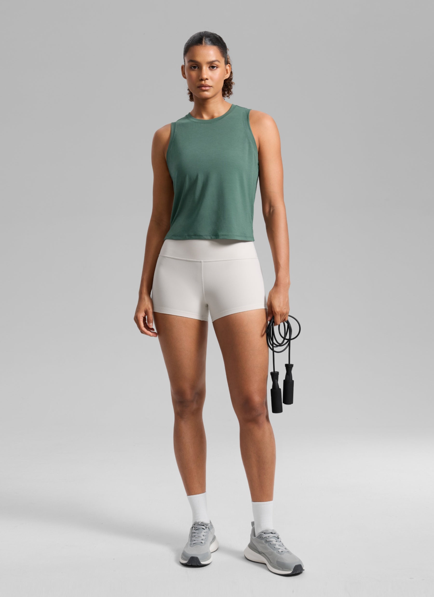 CRZ YOGA Women's Quick Dry Crop Racerback Sleevesless Tank Tops Graphite Green