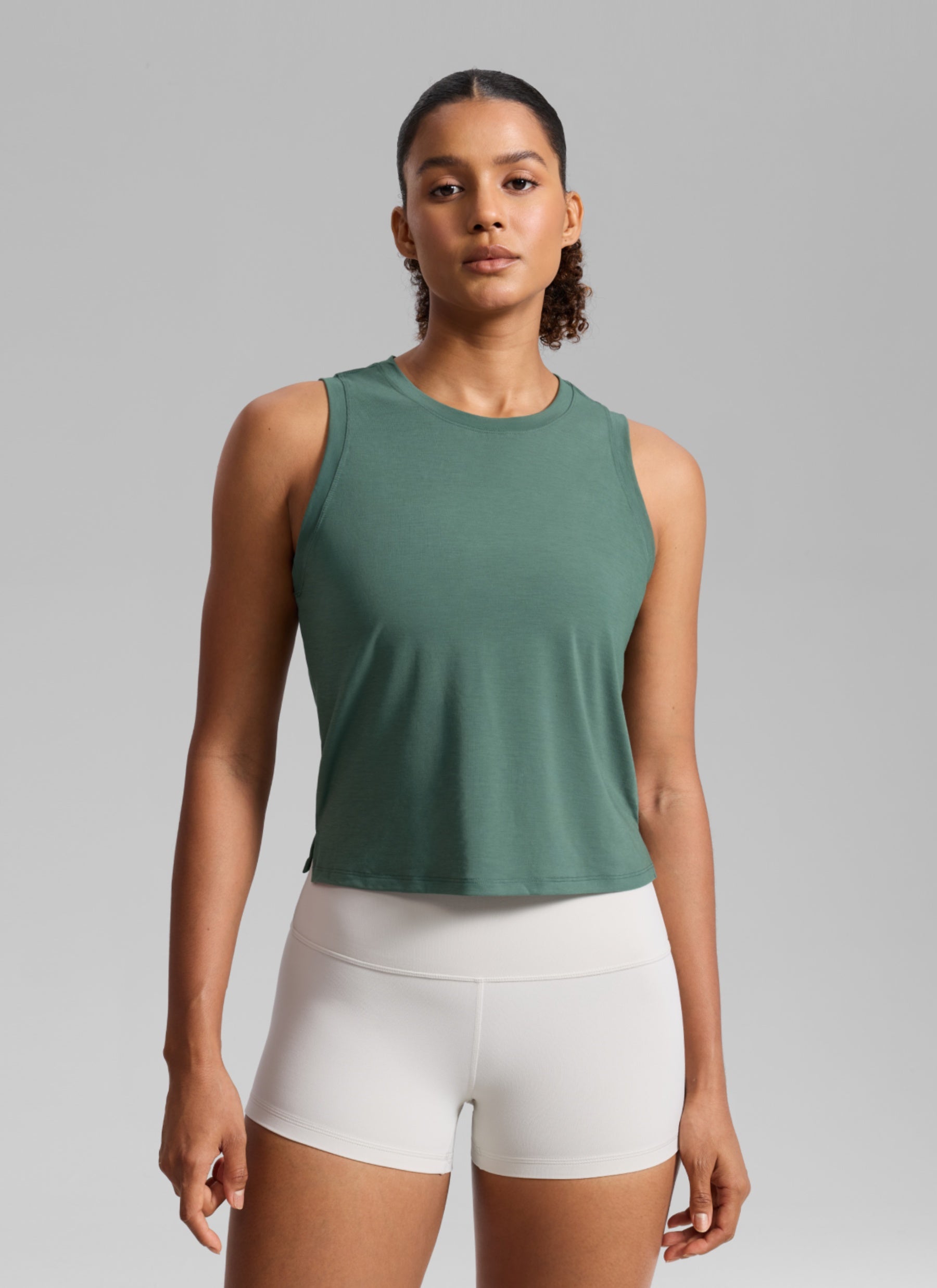 CRZ YOGA Women's Quick Dry Crop Racerback Sleevesless Tank Tops Graphite Green