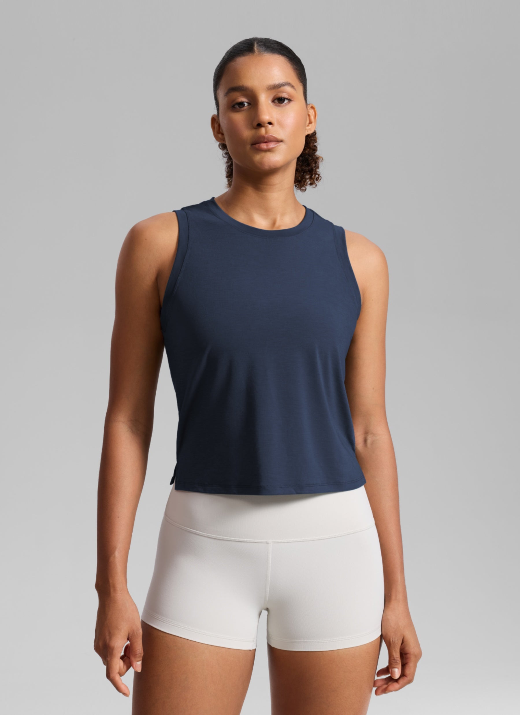 CRZ YOGA Women's Quick Dry Crop Racerback Sleevesless Tank Tops Club Blue