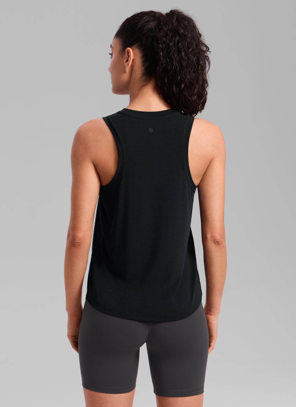 CRZ YOGA Women's Quick Dry Workout Crew Neck Racerback Hip Length Tank Black