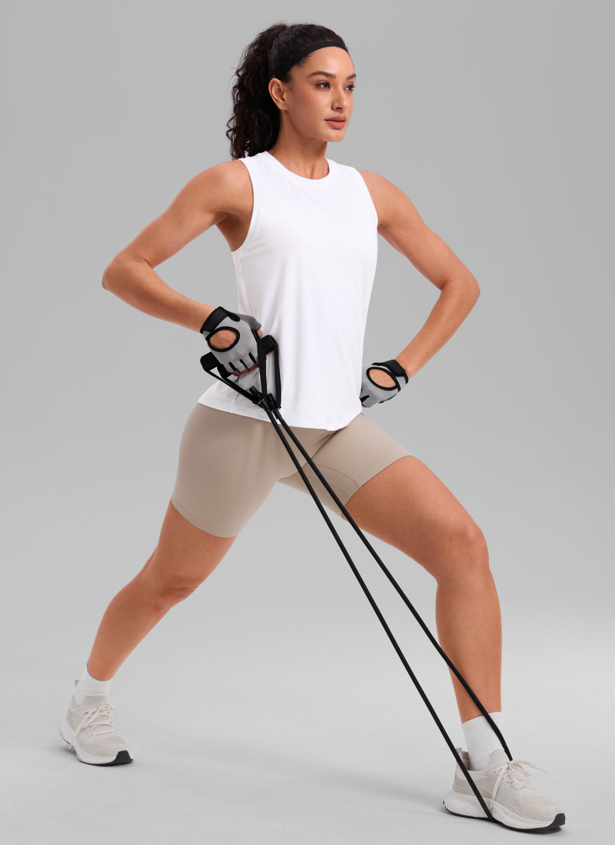 CRZ YOGA Women's Quick Dry Workout Crew Neck Racerback Hip Length Tank White