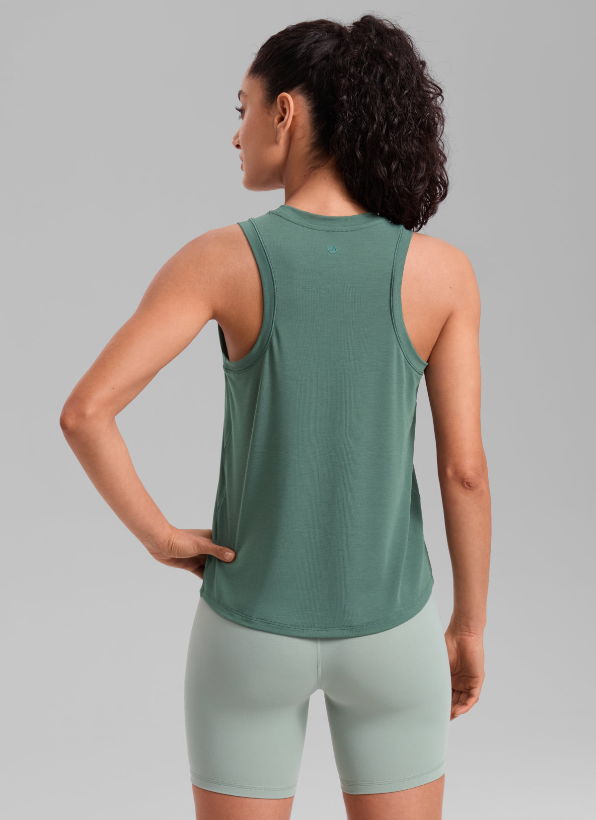 CRZ YOGA Women's Quick Dry Workout Crew Neck Racerback Hip Length Tank Graphite Green