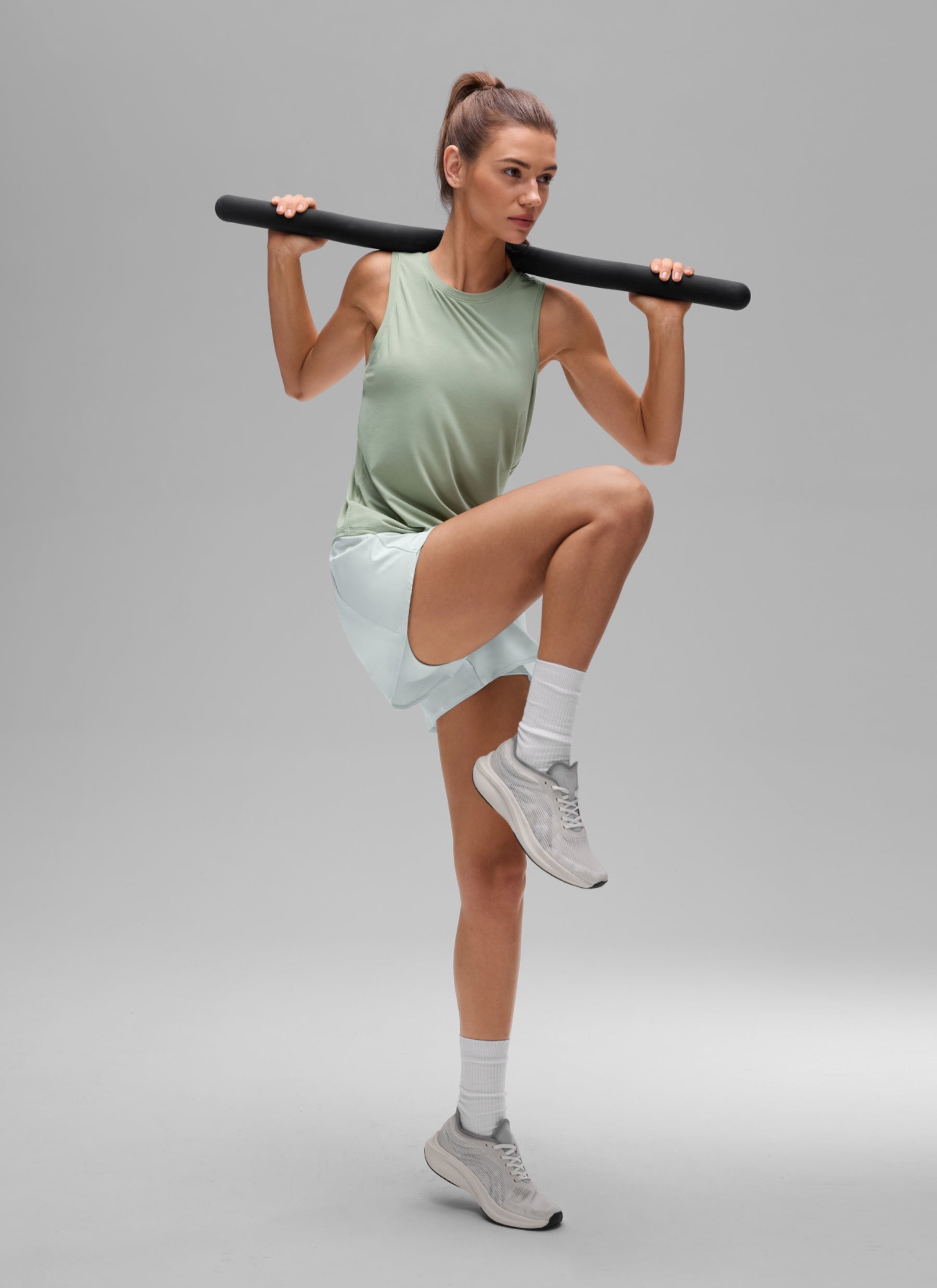 CRZ YOGA Women's Quick Dry Workout Crew Neck Racerback Hip Length Tank Fog Green