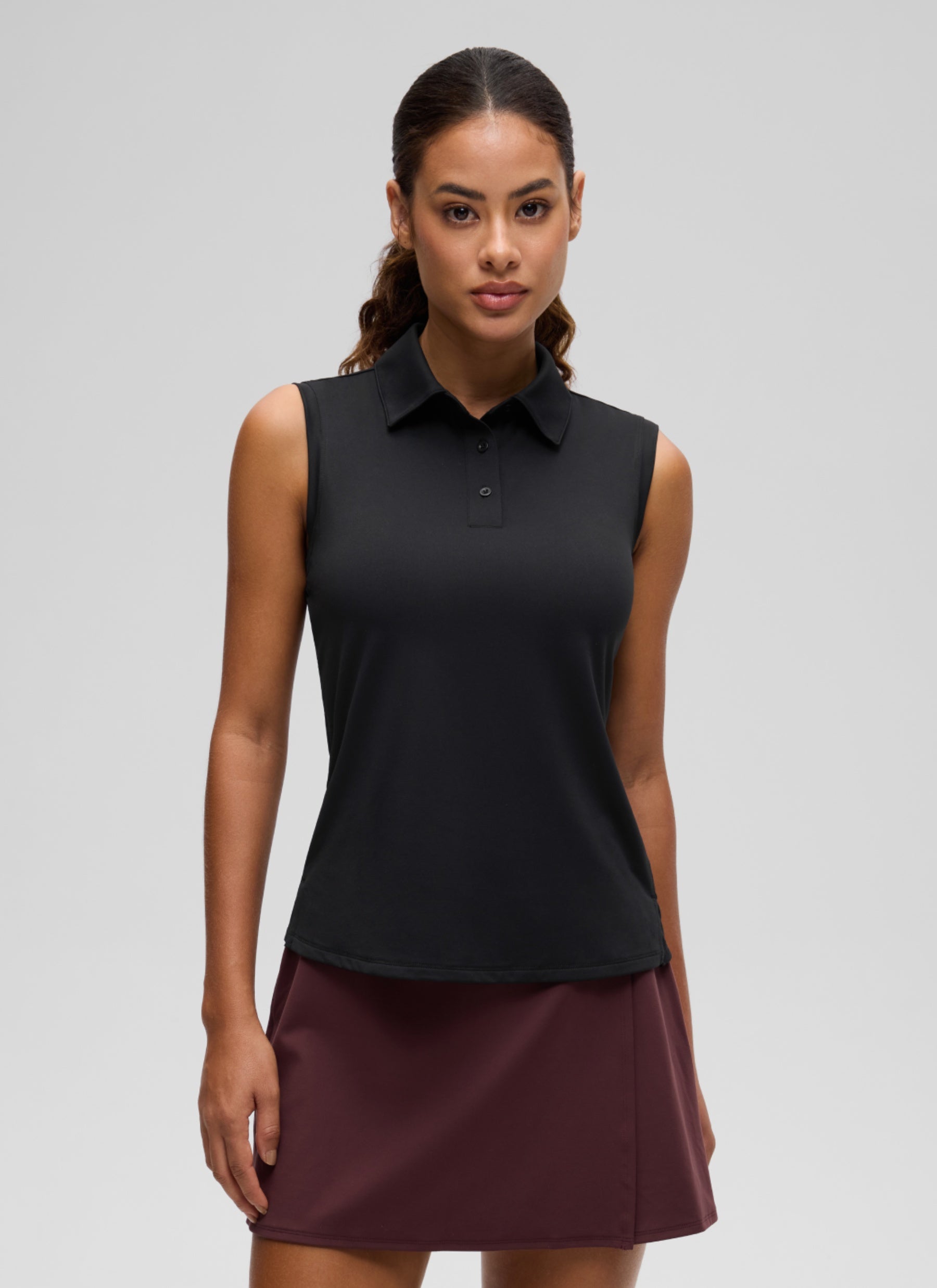 CRZ YOGA Women's Golf Tennis Hip Length Slim Fit Sleeveless Polo Black