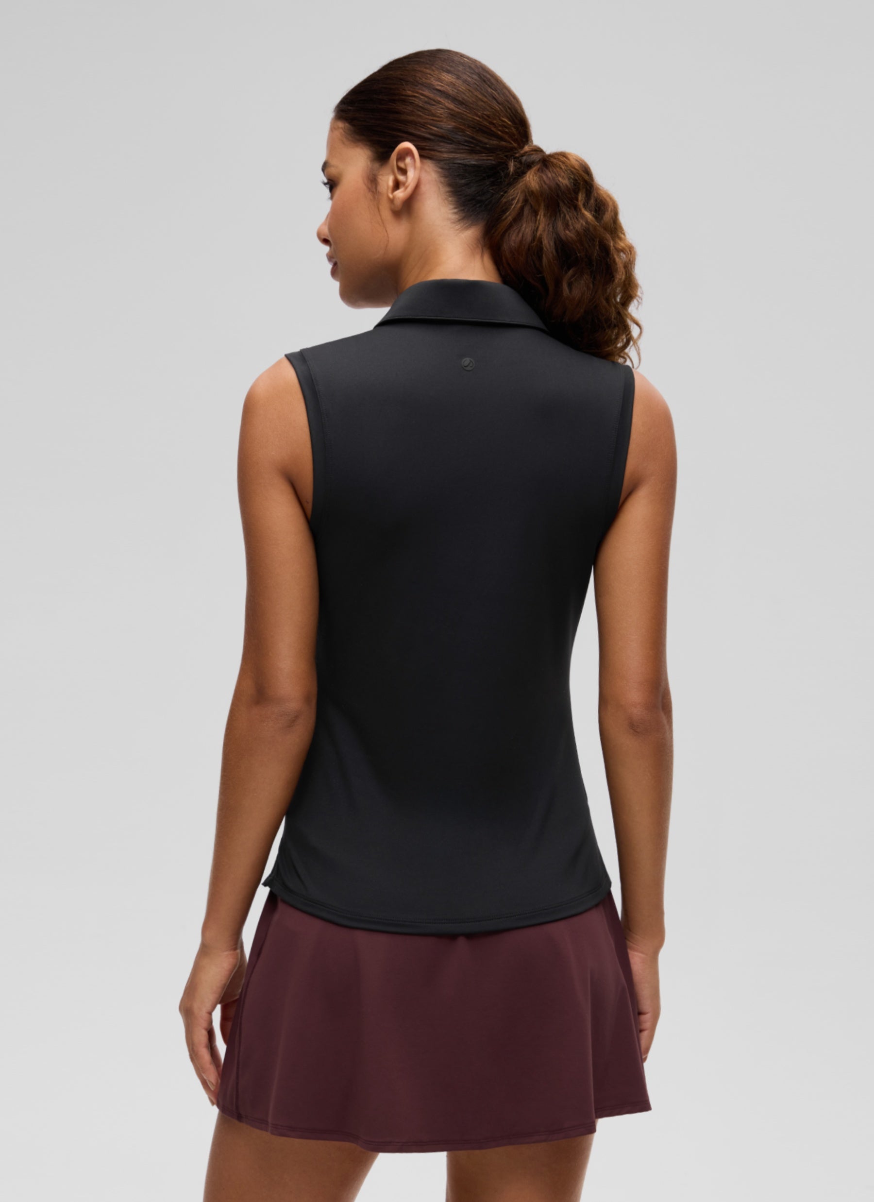 CRZ YOGA Women's Golf Tennis Hip Length Slim Fit Sleeveless Polo Black