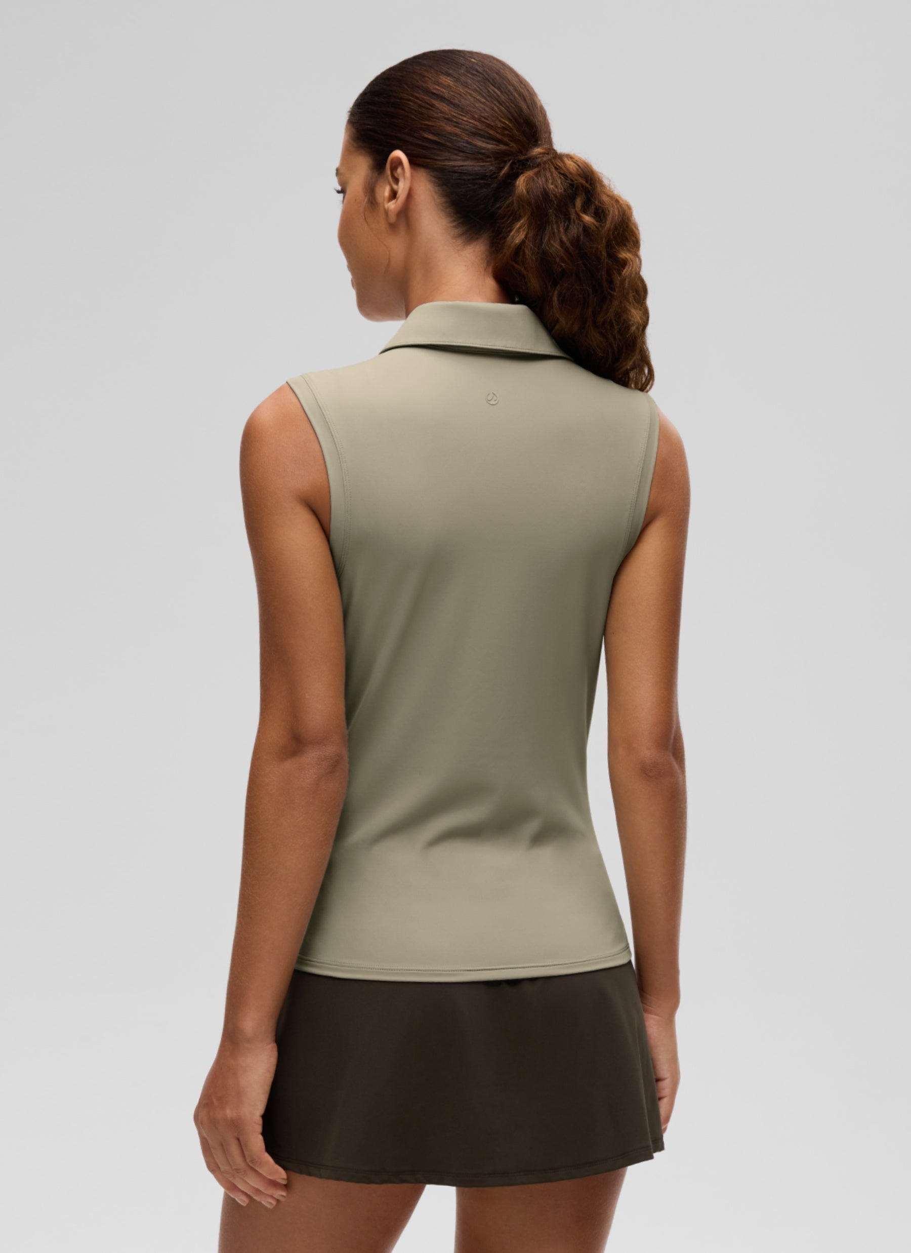 CRZ YOGA Women's Golf Tennis Hip Length Slim Fit Sleeveless Polo Warm Ash Grey