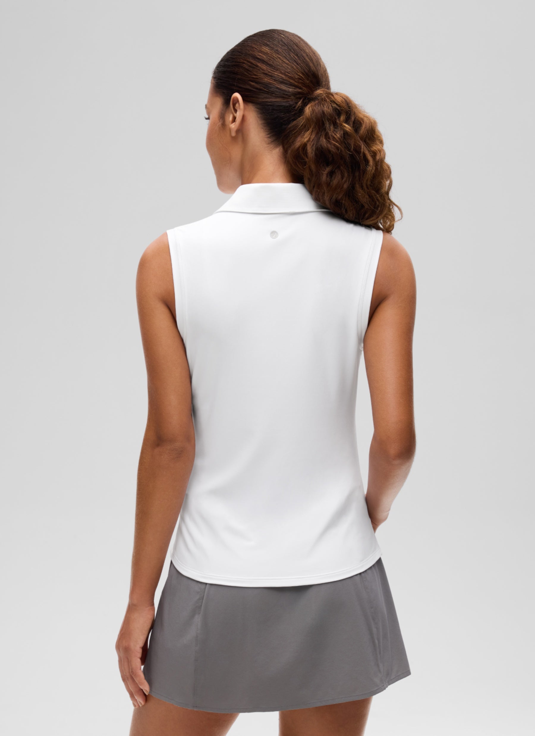 CRZ YOGA Women's Golf Tennis Hip Length Slim Fit Sleeveless Polo White