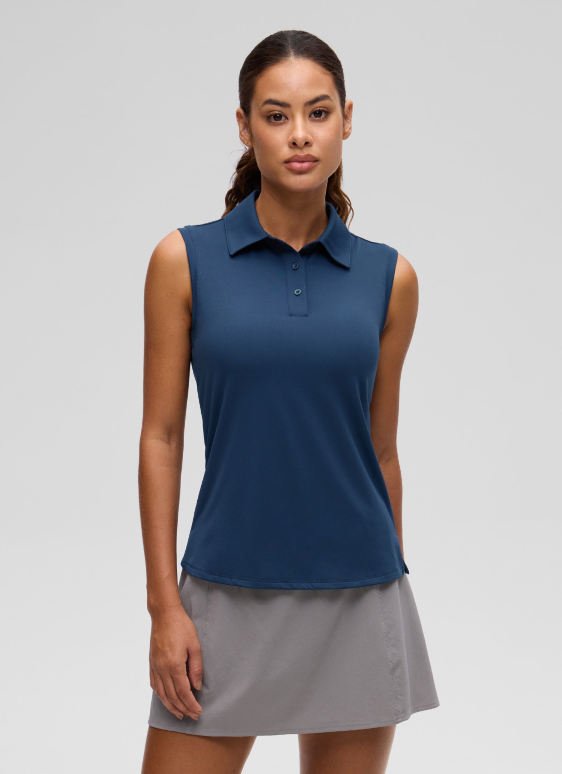 CRZ YOGA Women's Golf Tennis Hip Length Slim Fit Sleeveless Polo Club Blue
