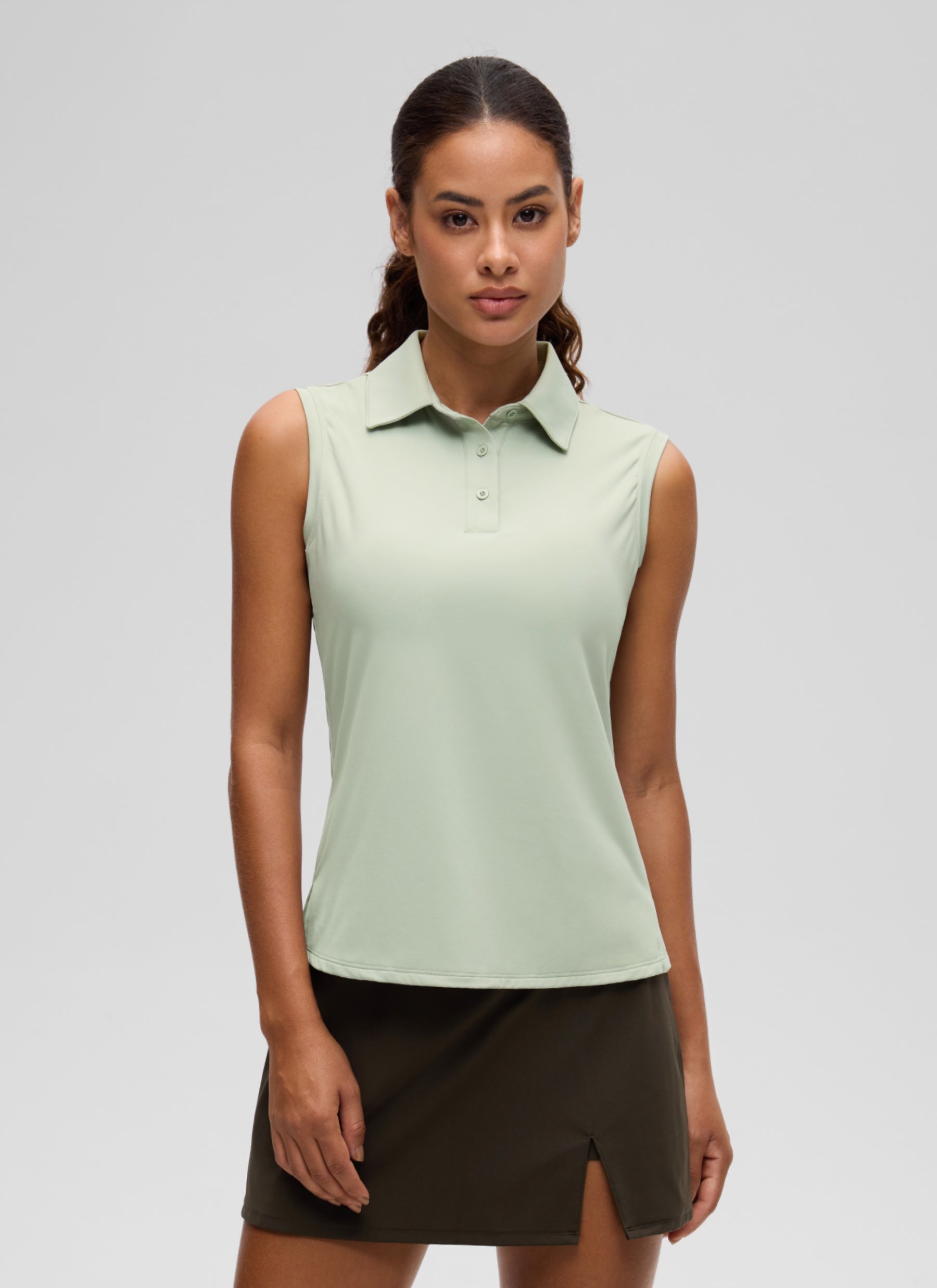 CRZ YOGA Women's Golf Tennis Hip Length Slim Fit Sleeveless Polo Jade Grey