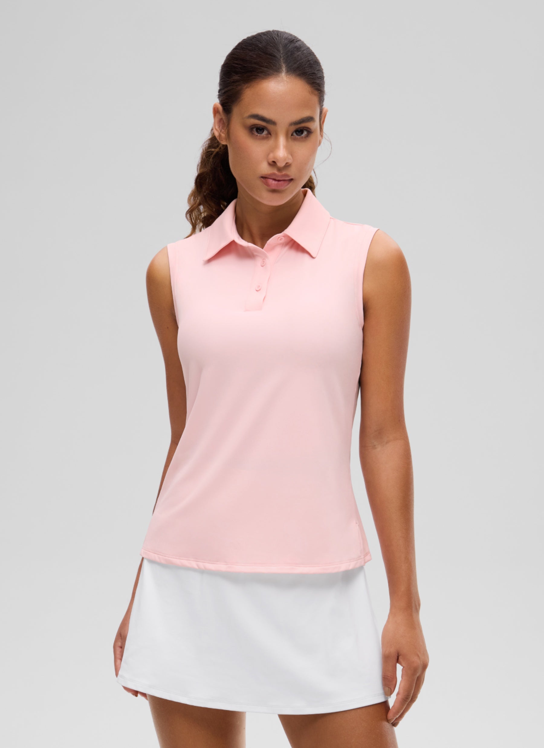 CRZ YOGA Women's Golf Tennis Hip Length Slim Fit Sleeveless Polo Strawberry Pink