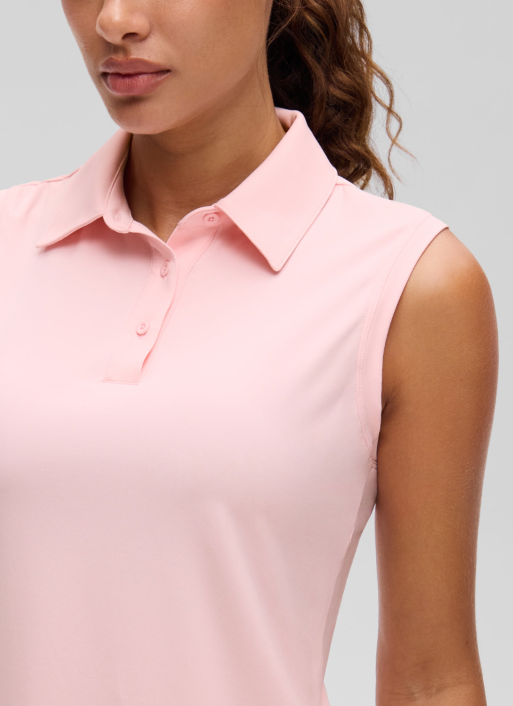CRZ YOGA Women's Golf Tennis Hip Length Slim Fit Sleeveless Polo Strawberry Pink