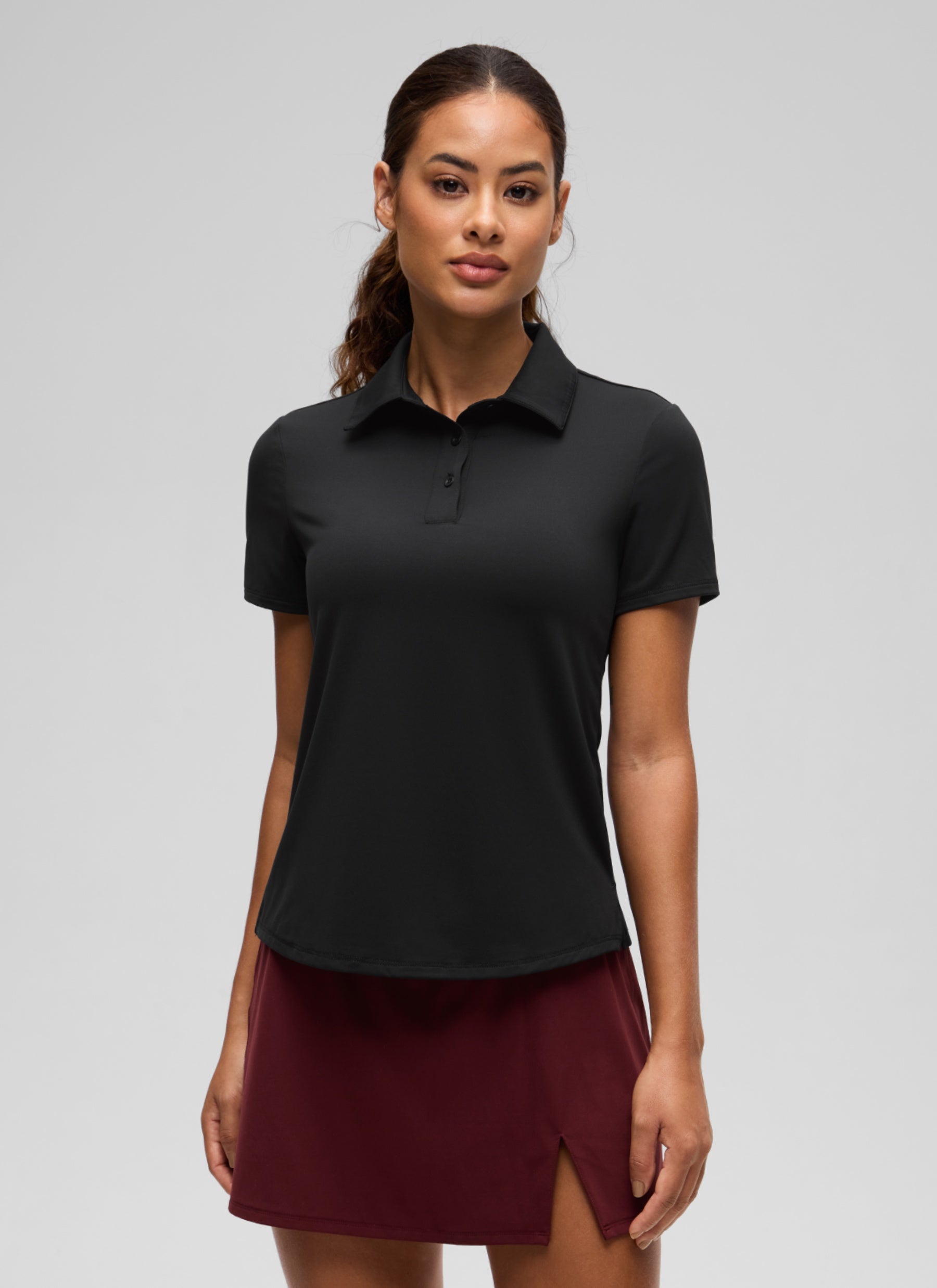 CRZ YOGA Women's Golf Tennis Hip Length Polo Slim Fit Short Sleeve Black