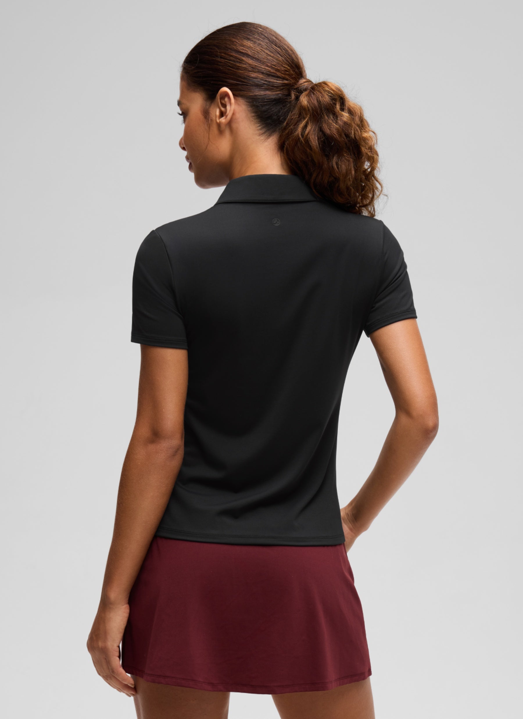CRZ YOGA Women's Golf Tennis Hip Length Polo Slim Fit Short Sleeve Black