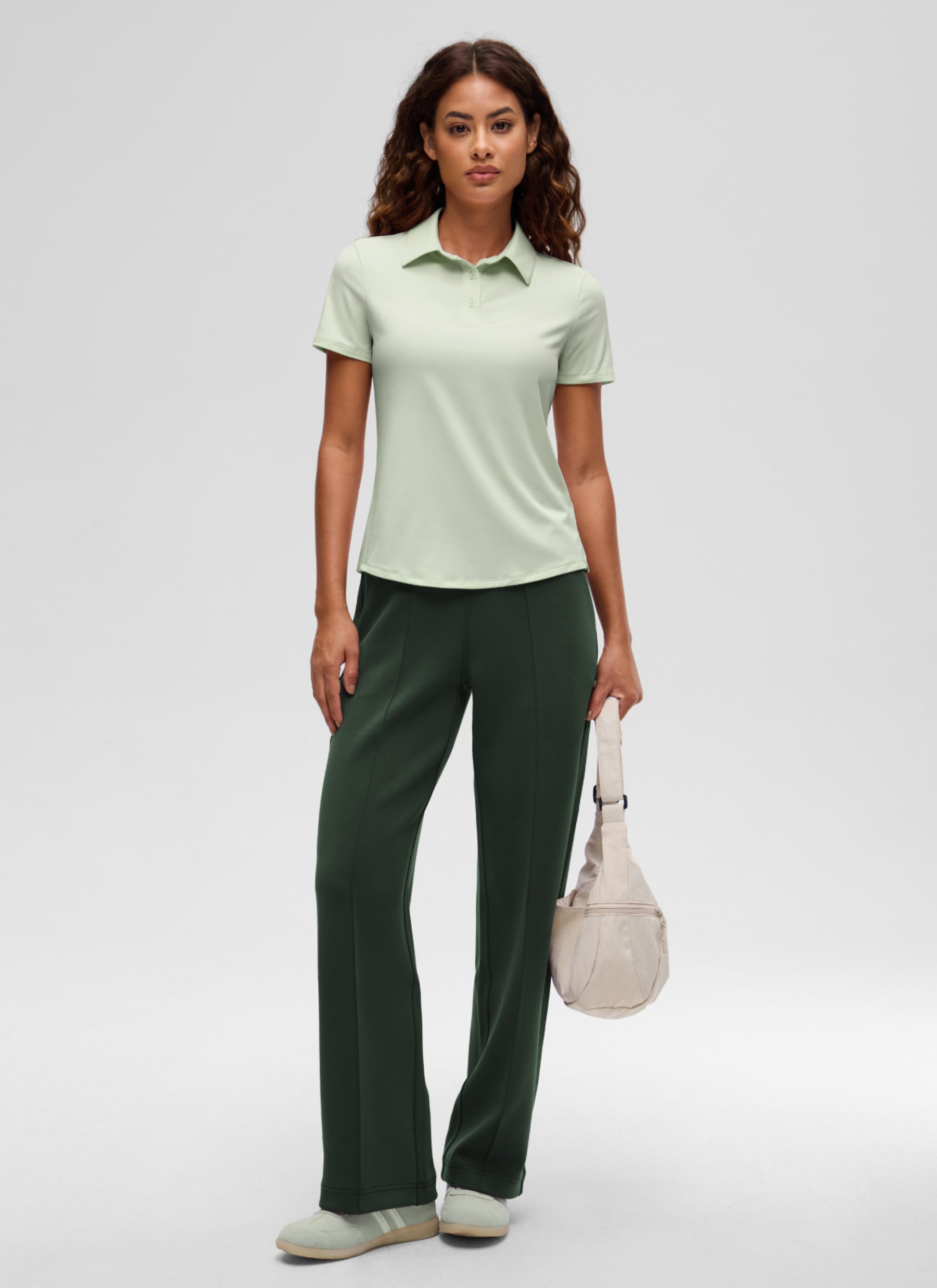 CRZ YOGA Women's Golf Tennis Hip Length Polo Slim Fit Short Sleeve Jade Grey
