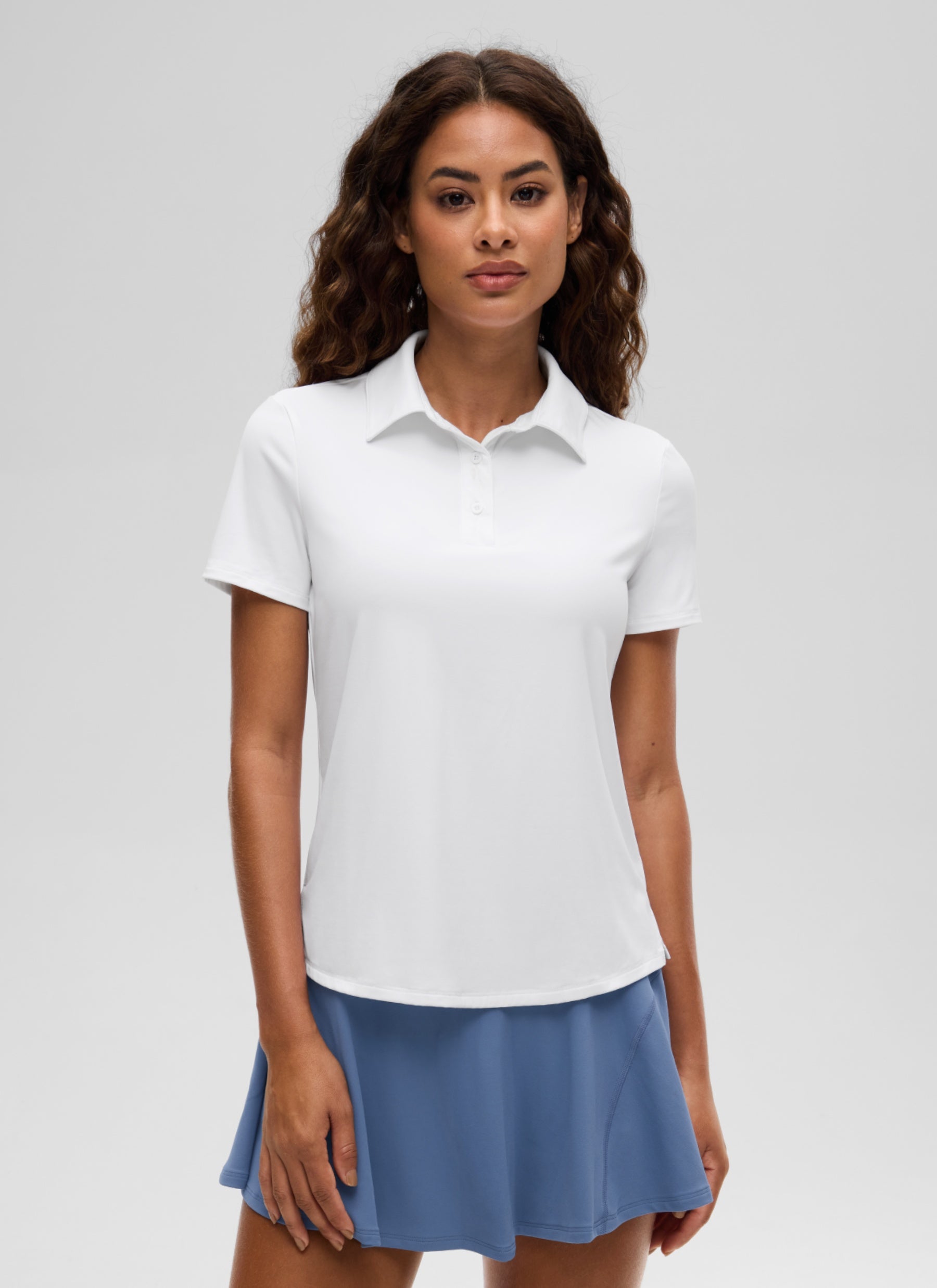 CRZ YOGA Women's Golf Tennis Hip Length Polo Slim Fit Short Sleeve White