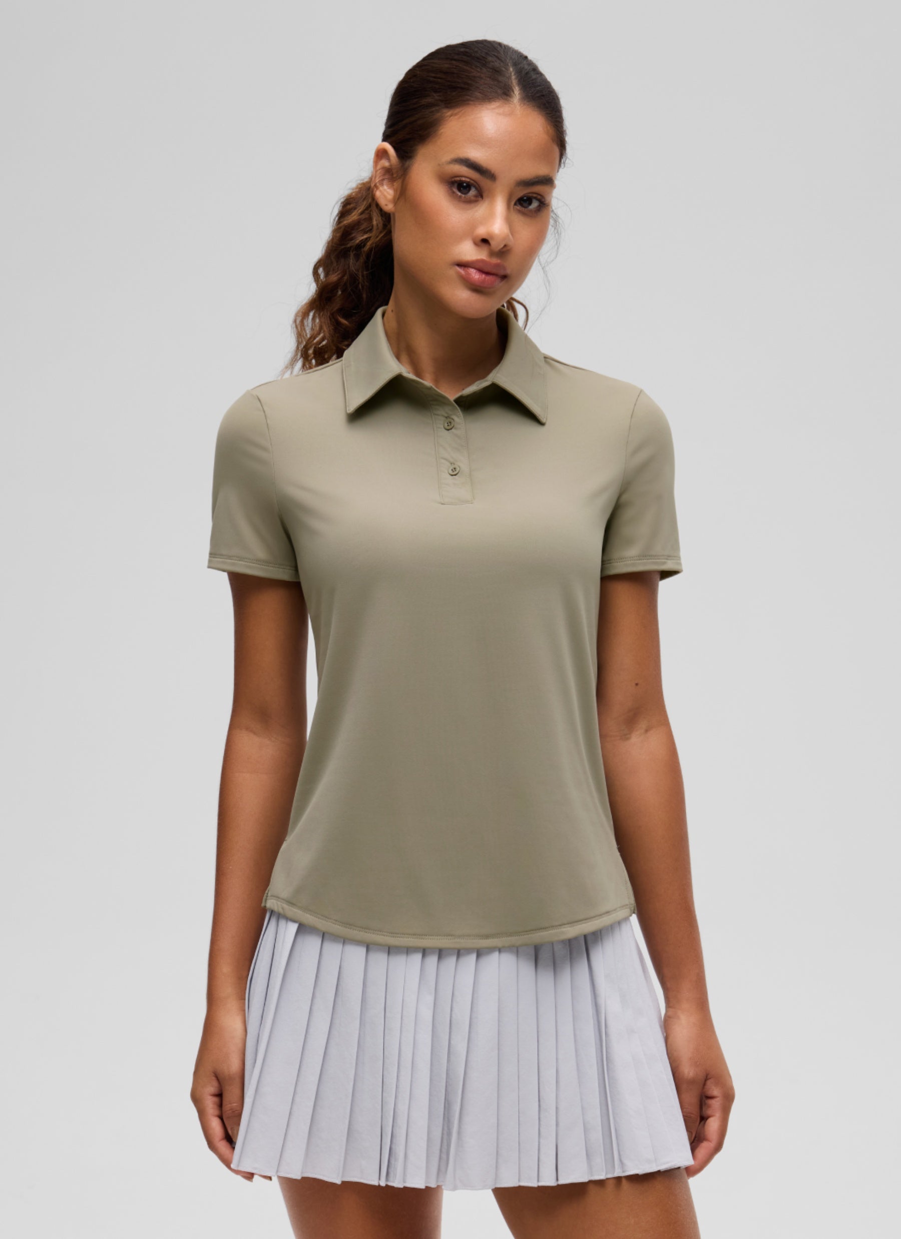 CRZ YOGA Women's Golf Tennis Hip Length Polo Slim Fit Short Sleeve Warm Ash Grey
