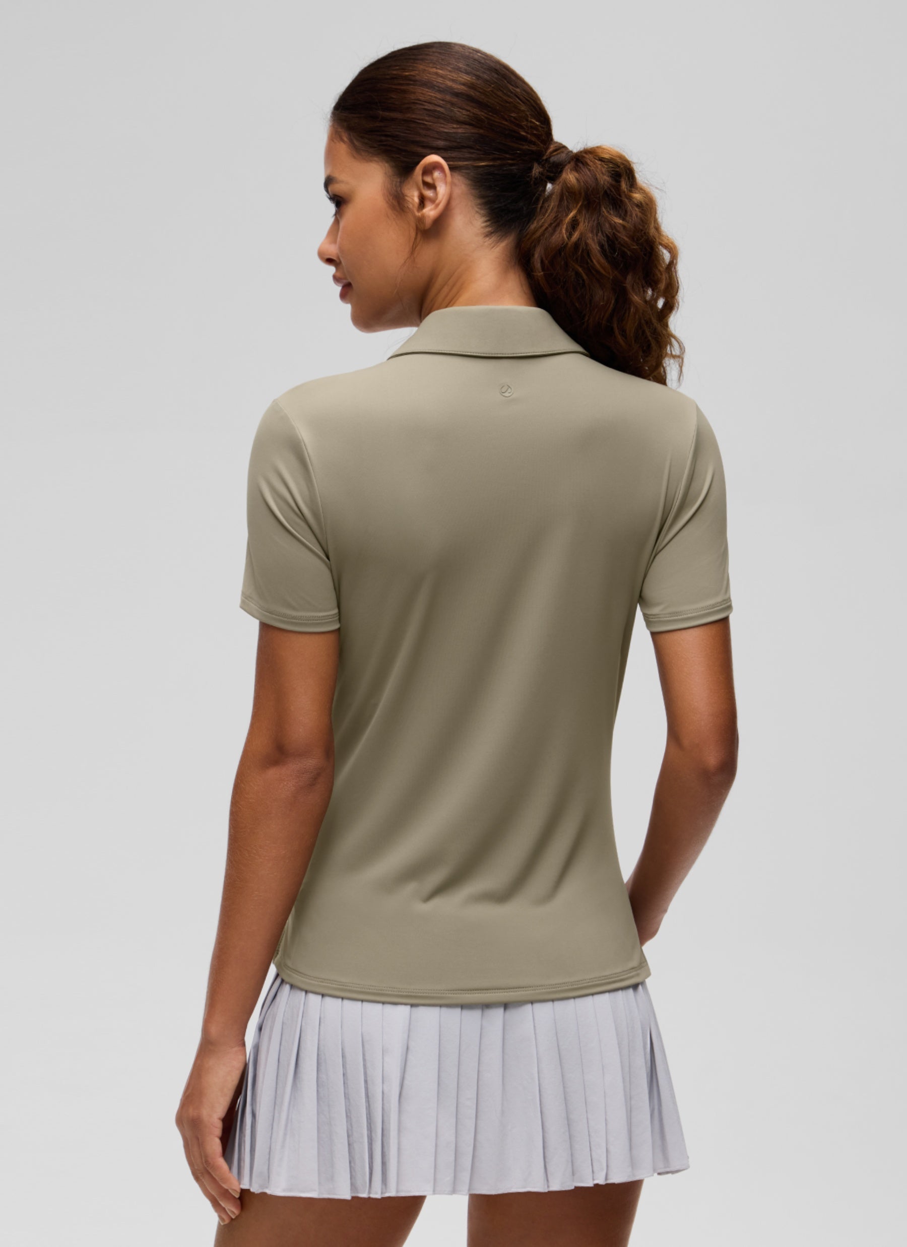 CRZ YOGA Women's Golf Tennis Hip Length Polo Slim Fit Short Sleeve Warm Ash Grey
