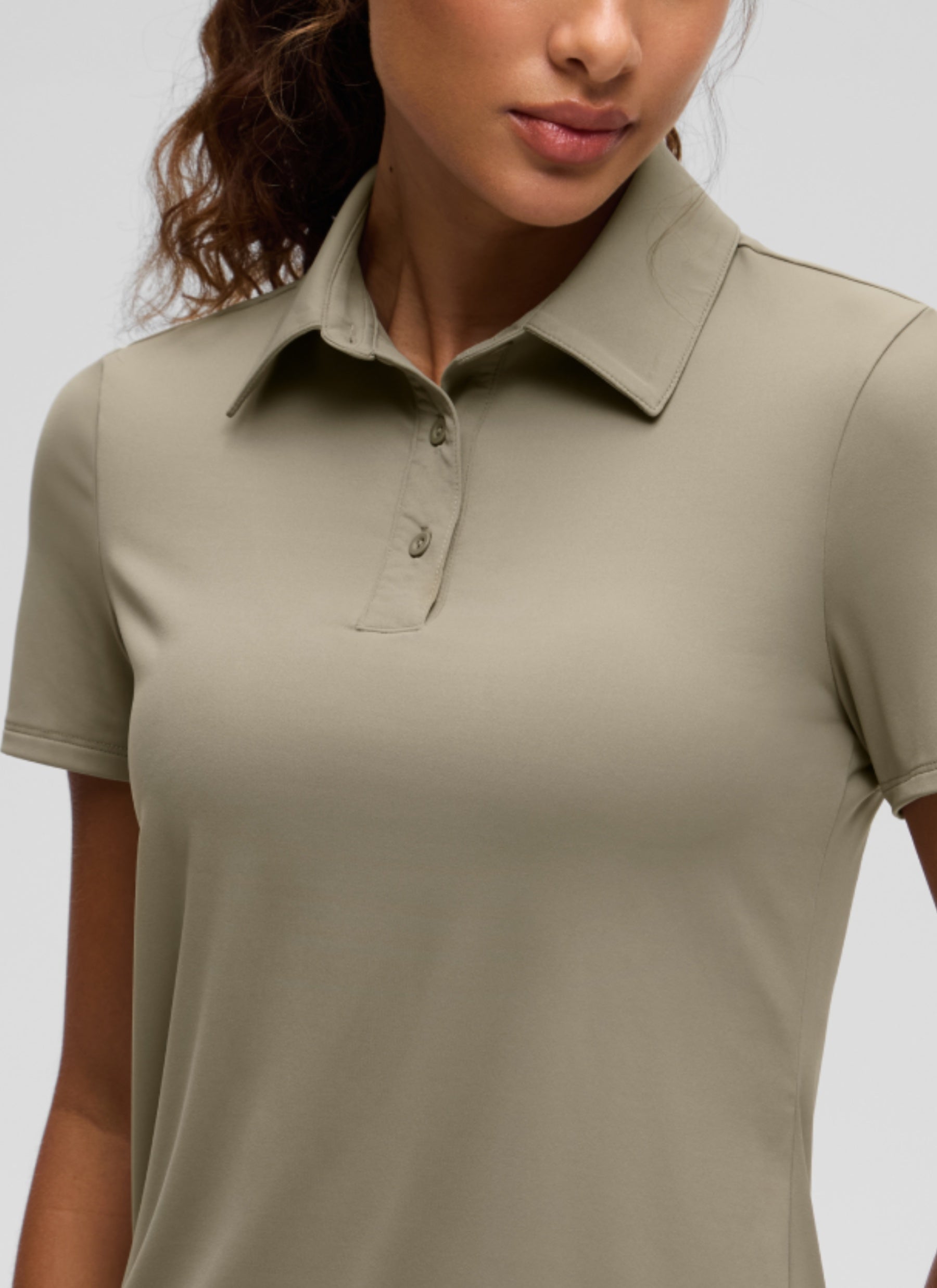 CRZ YOGA Women's Golf Tennis Hip Length Polo Slim Fit Short Sleeve Warm Ash Grey