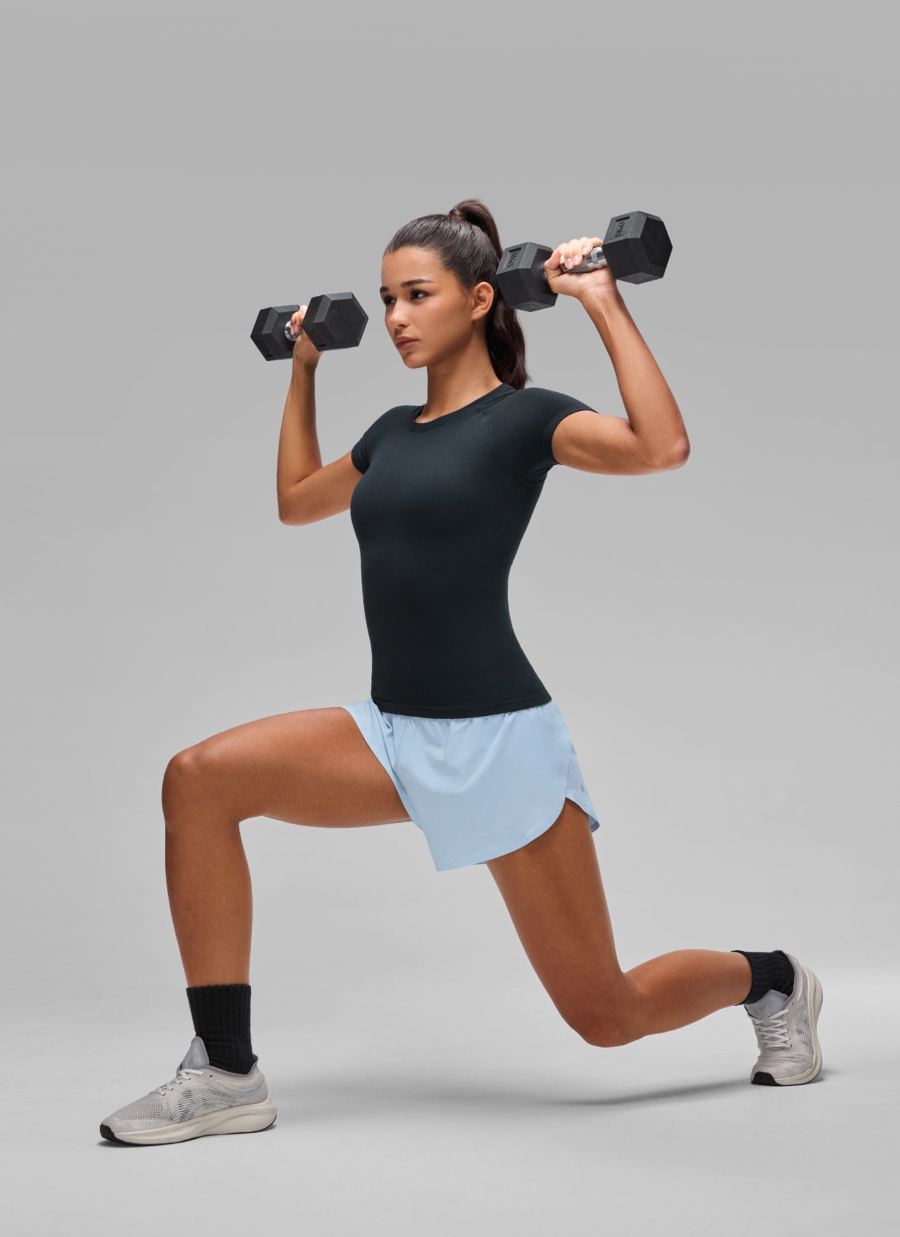 CRZ YOGA Women's Workout Seamless Crewneck Fitted Hip Short Sleeves True Navy