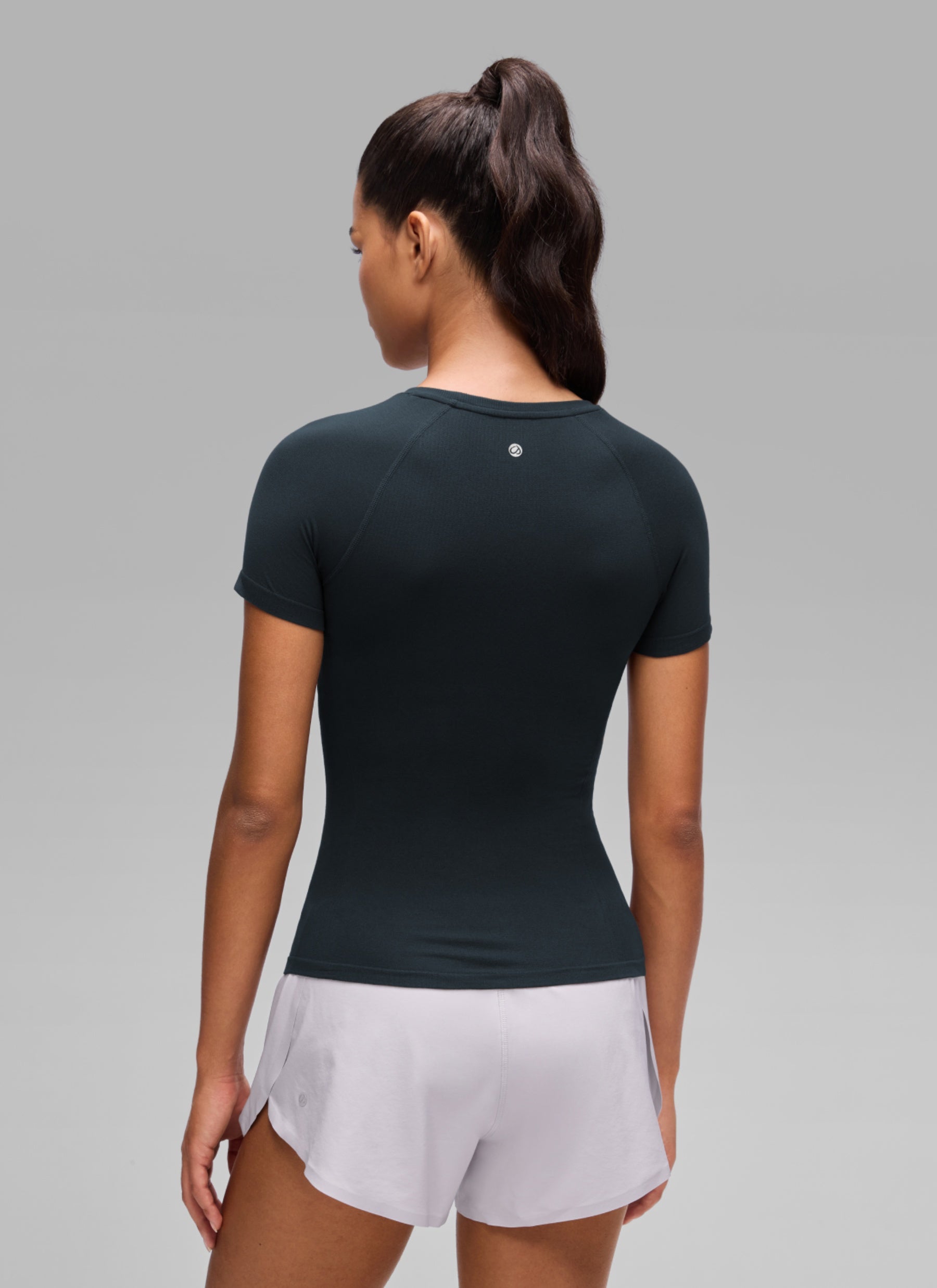 CRZ YOGA Women's Workout Seamless Crewneck Fitted Hip Short Sleeves True Navy