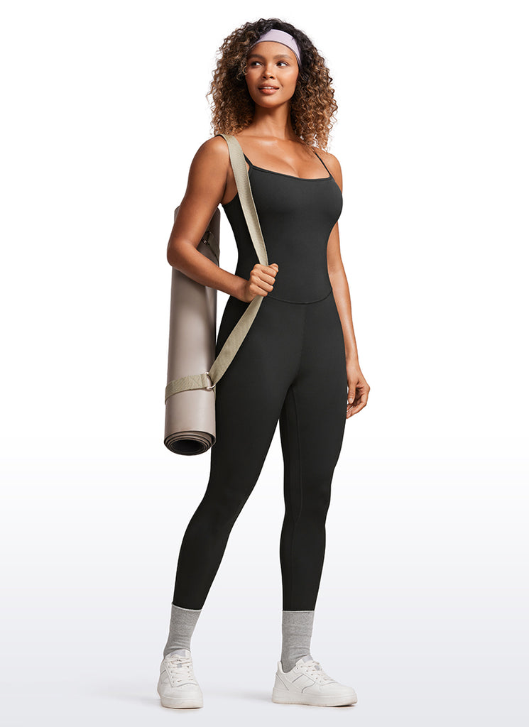 CRZ YOGA Women's Yoga Tight Fit Jumpsuits Build-in Bra Bodysuits Black