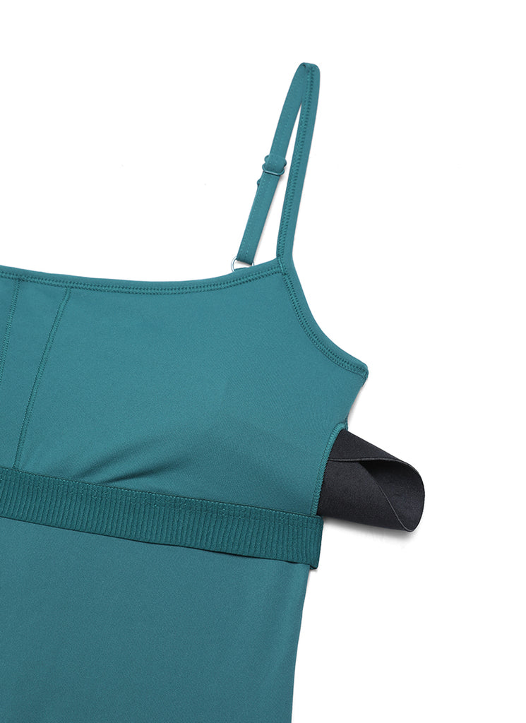 CRZ YOGA Women's Yoga Tight Fit Jumpsuits Build-in Bra Bodysuits Green Jade