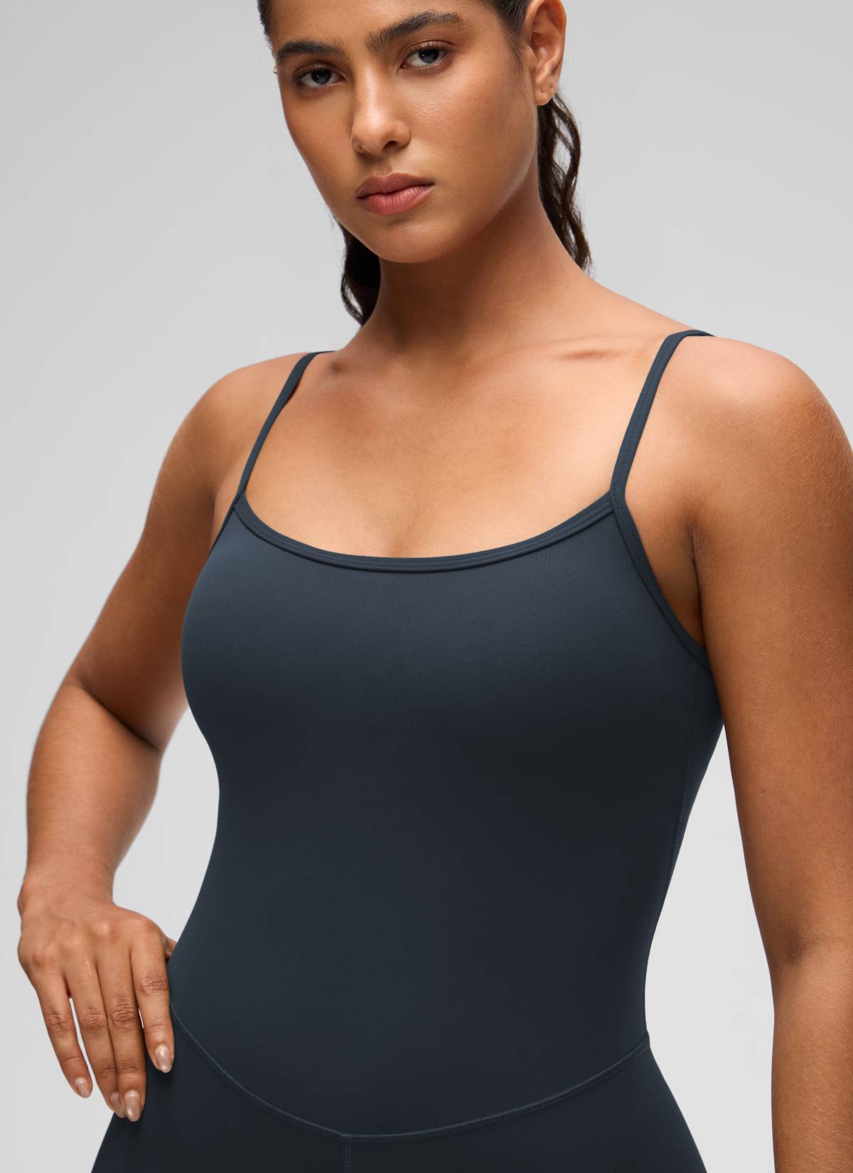 CRZ YOGA Women's Yoga Tight Fit Romper Shorts Bodysuit Jumpsuits True Navy @model_info:Carol