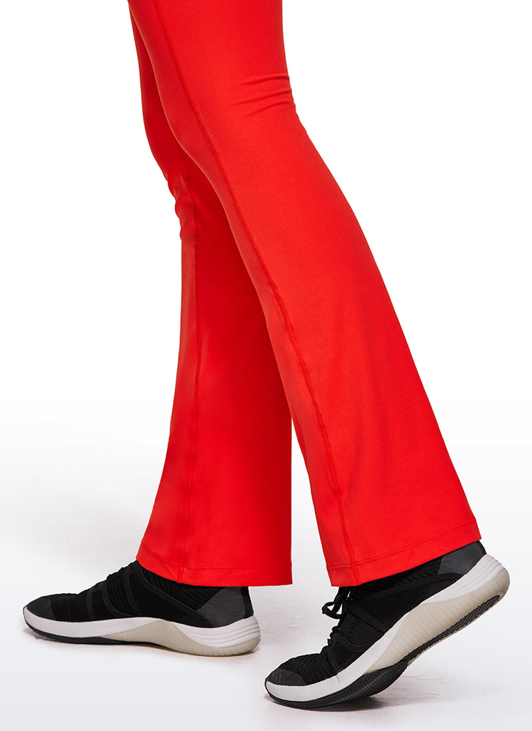 CRZ YOGA Women's Yoga Tight Fit Flare Jumpsuits Build-in Bra Bodysuits Dark Red