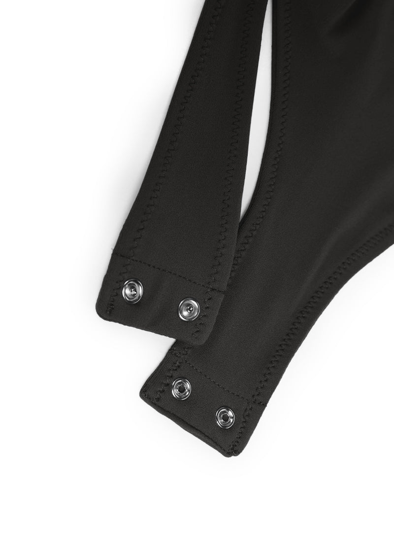 CRZ YOGA Women's Yoga Tight Fit Scoop Neck Short Sleeves Bodysuits Black