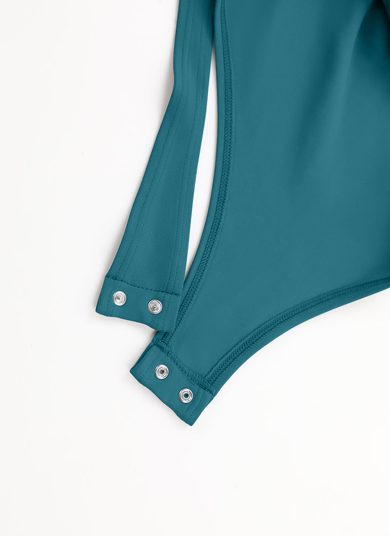 CRZ YOGA Women's Yoga Tight Fit Scoop Neck Short Sleeves Bodysuits Borealis Green