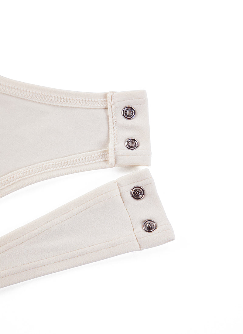 CRZ YOGA Women's Yoga Tight Fit Scoop Neck Short Sleeves Bodysuits White Apricot