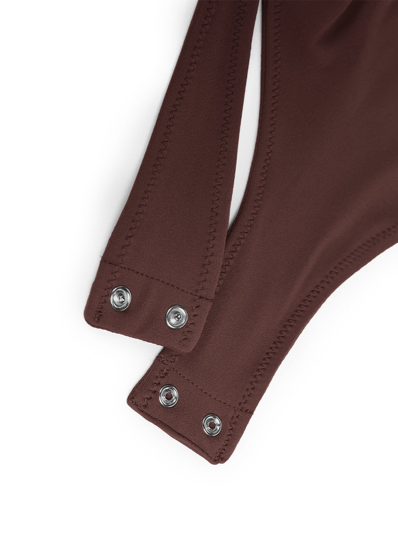 CRZ YOGA Women's Yoga Tight Fit Scoop Neck Short Sleeves Bodysuits Taupe