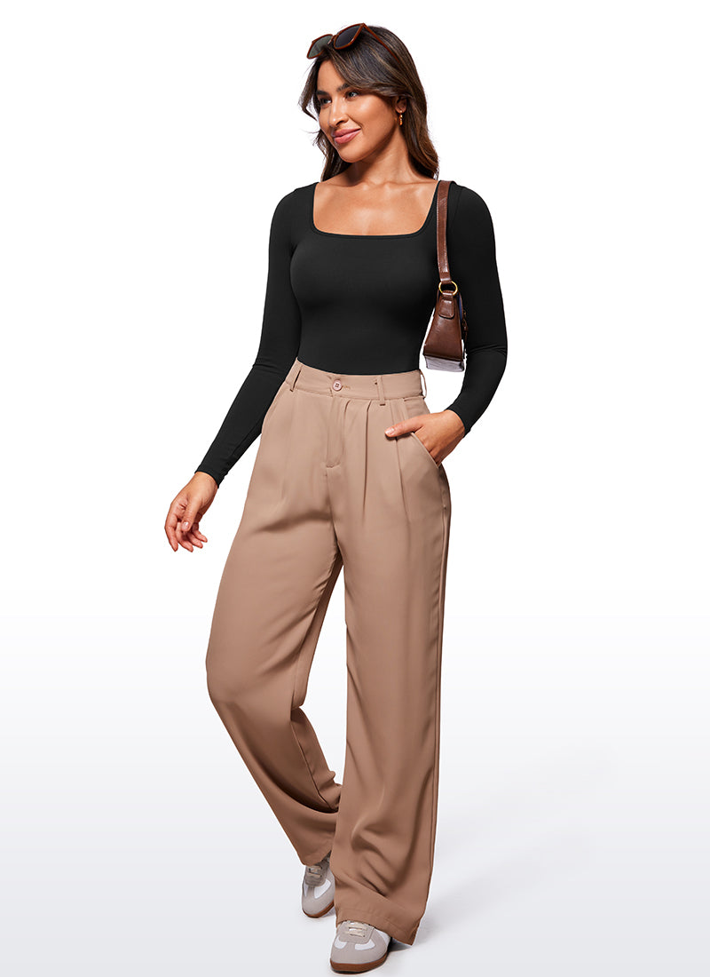 CRZ YOGA Women's Yoga Tight Fit Square Neck Long Sleeves Bodysuits Black