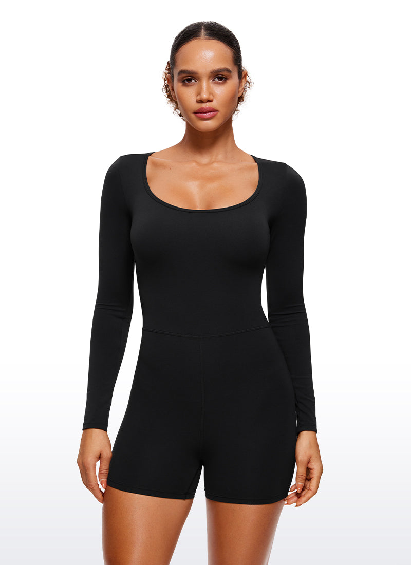 CRZ YOGA Women's Casual Yoga Long Sleeve Scoop Neck Athletic Rompers Black @model_info:T