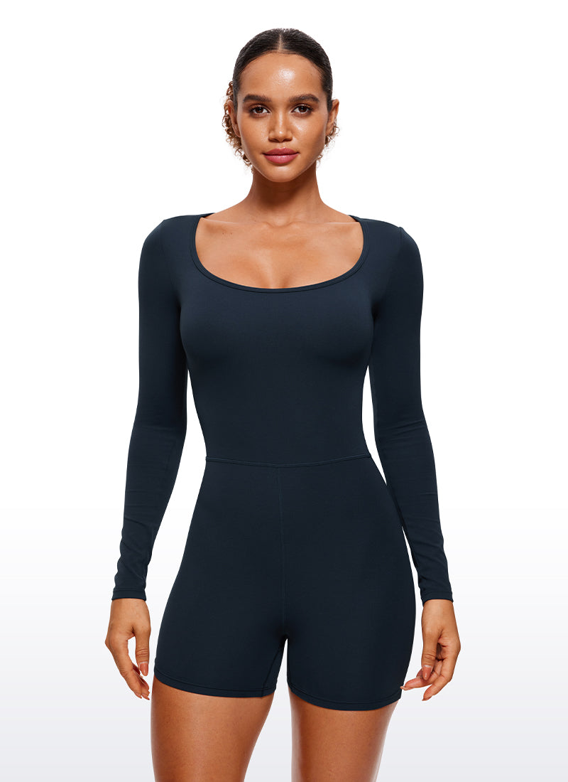 CRZ YOGA Women's Casual Yoga Long Sleeve Scoop Neck Athletic Rompers True Navy @model_info:T