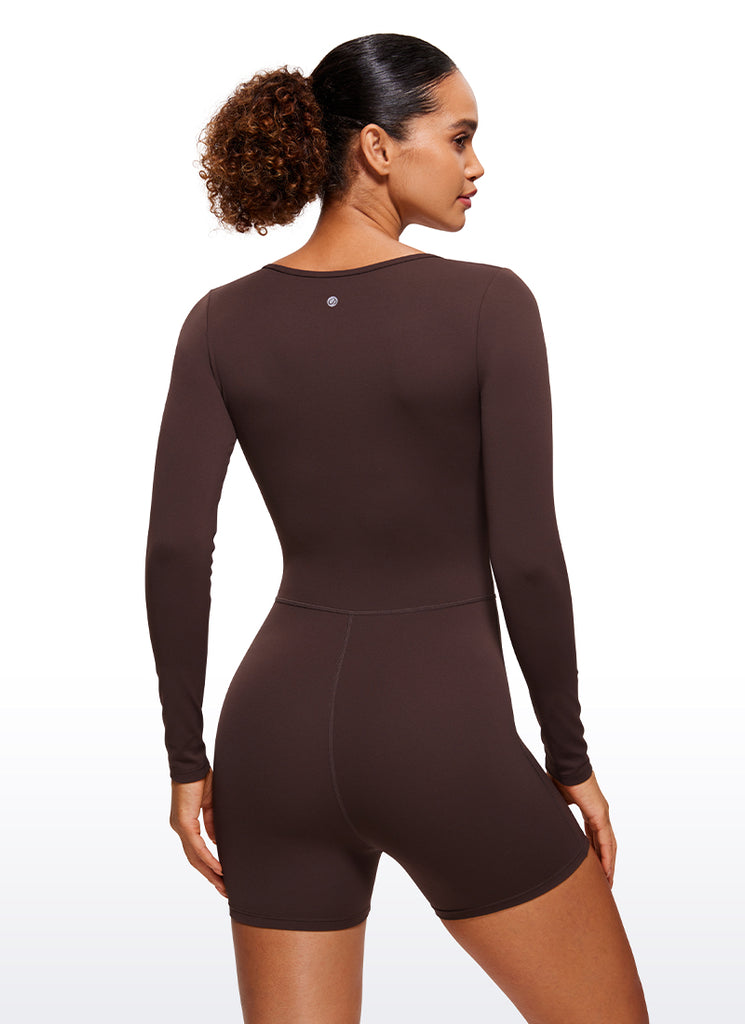 CRZ YOGA Women's Casual Yoga Long Sleeve Scoop Neck Athletic Rompers Hot Fudge Brown