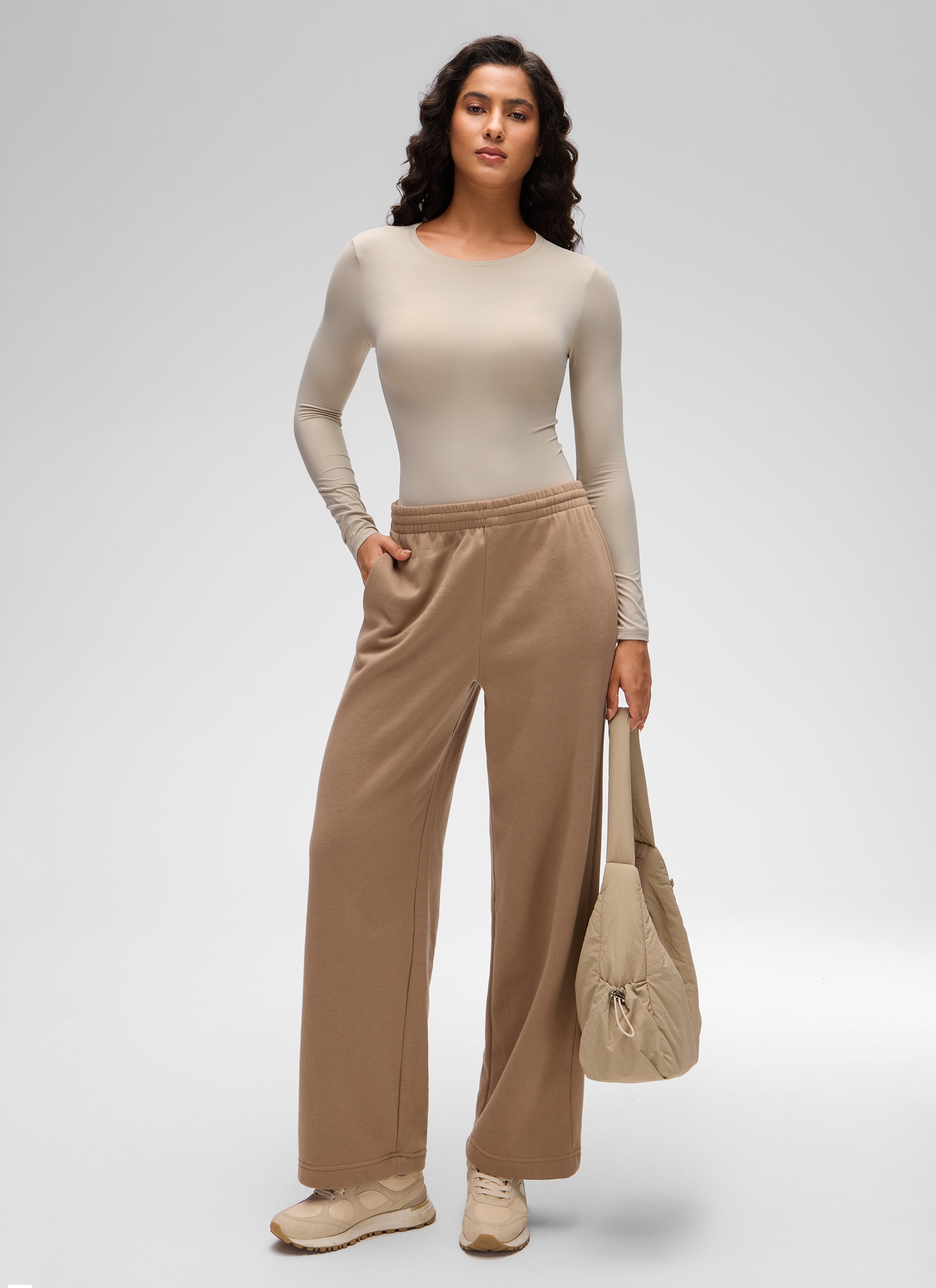 CRZ YOGA Women's Softembrace Casual Scoop Neck Tight Fit Bodysuit Mojave Tan