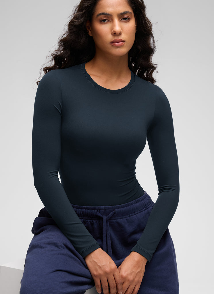 CRZ YOGA Women's Softembrace Casual Scoop Neck Tight Fit Bodysuit True Navy